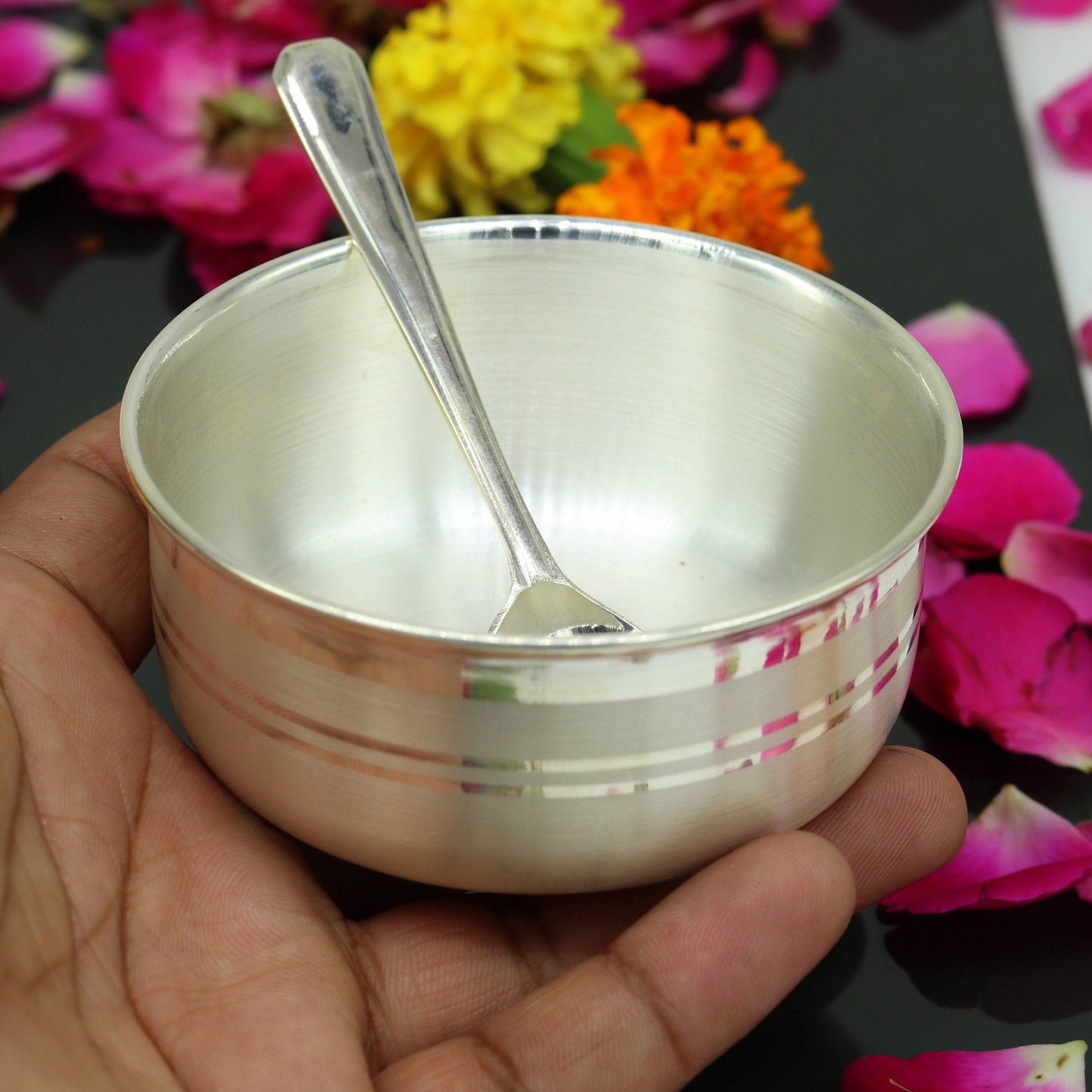 99.9 pure sterling silver handmade solid silver bowl kitchen utensils, vessels, silver has antibacterial properties, keep stay healthy sv51 - TRIBAL ORNAMENTS