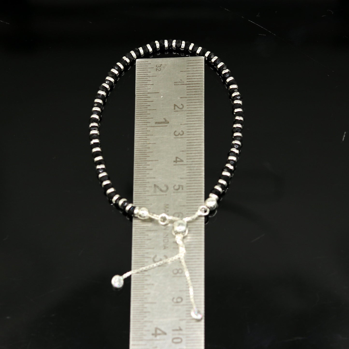 7 inches long handmade 925 sterling silver fabulous silver beads, black stone charm adjustable customized bracelet for girl's gifting sbr171 - TRIBAL ORNAMENTS