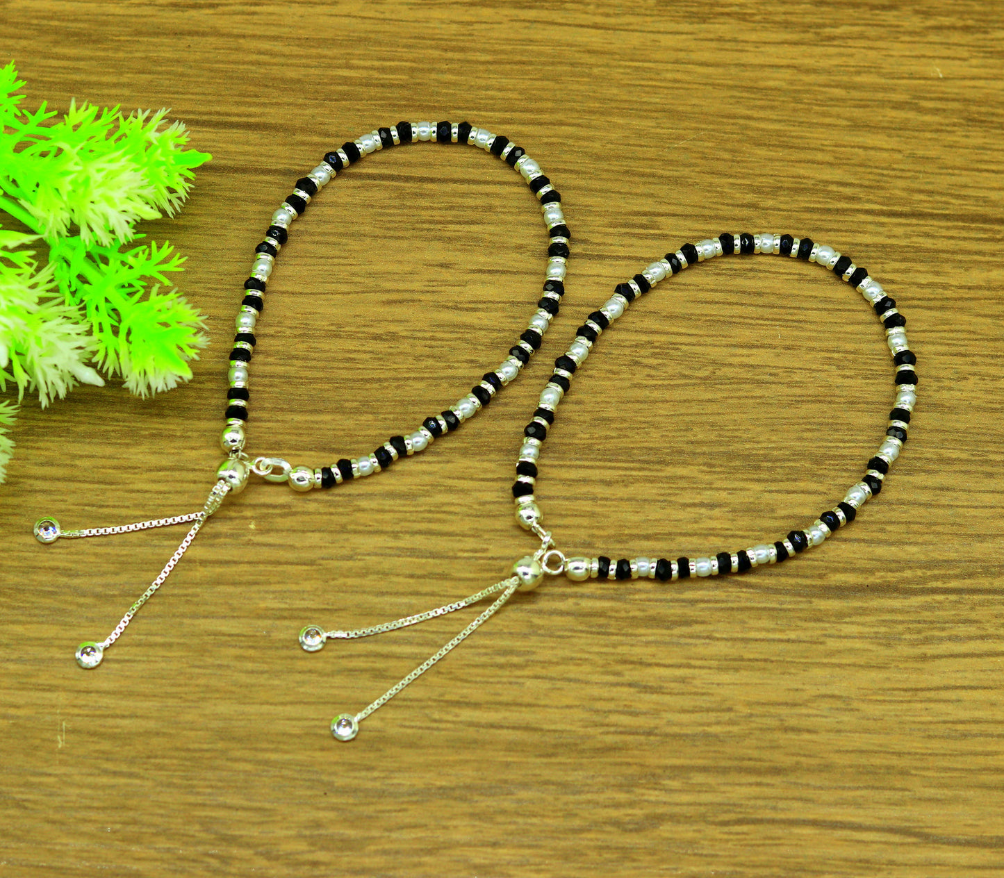 925 sterling silver handmade silver beads and black beads bracelet , pretty charm bracelet, customized beaded jewelry for girls sbr176 - TRIBAL ORNAMENTS