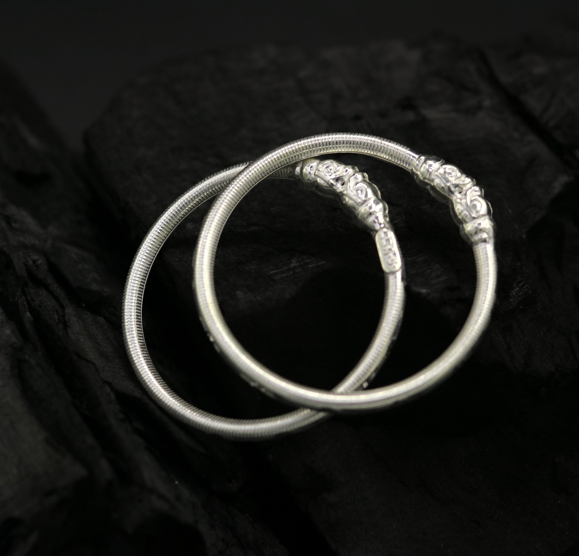 Vintage design handmade crocodile face sterling silver bangle bracelet new born baby, fabulous customized tribal unisex kids jewelry ba82 - TRIBAL ORNAMENTS