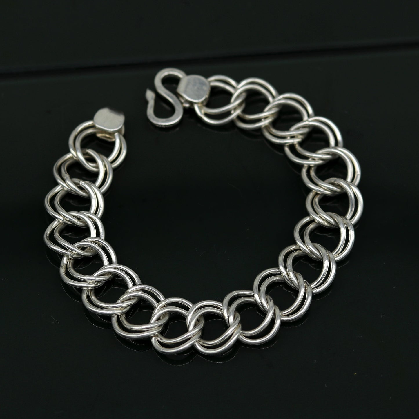 7.5" inches 925 sterling silver handmade double link chain bracelet customized design gorgeous personalized gifting unisex jewelry sbr193 - TRIBAL ORNAMENTS
