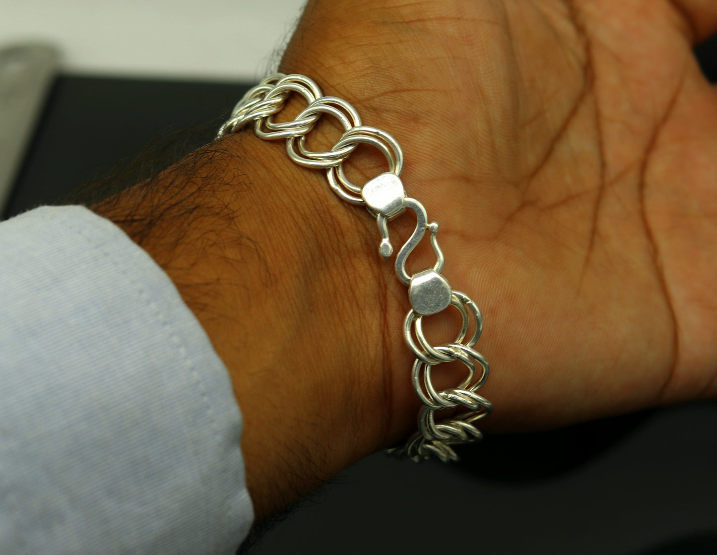 7.5" inches 925 sterling silver handmade double link chain bracelet customized design gorgeous personalized gifting unisex jewelry sbr193 - TRIBAL ORNAMENTS