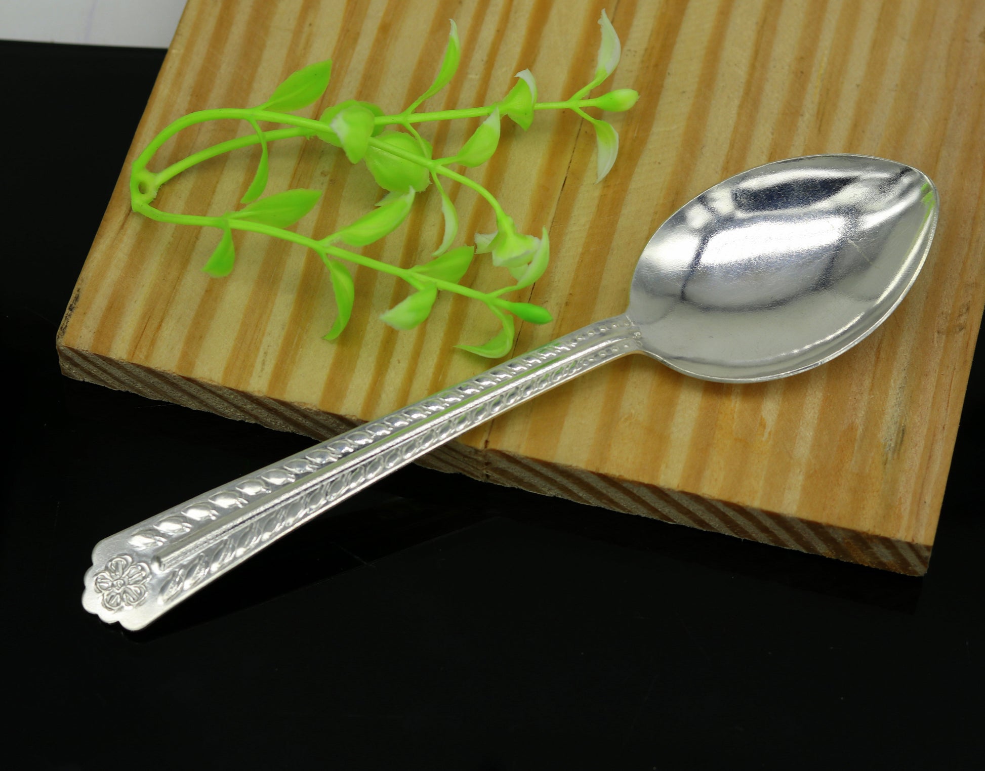 Pure sterling silver handmade solid silver 6" spoon kitchen utensils, vessels, silver has antibacterial properties, keep stay healthy sv58 - TRIBAL ORNAMENTS