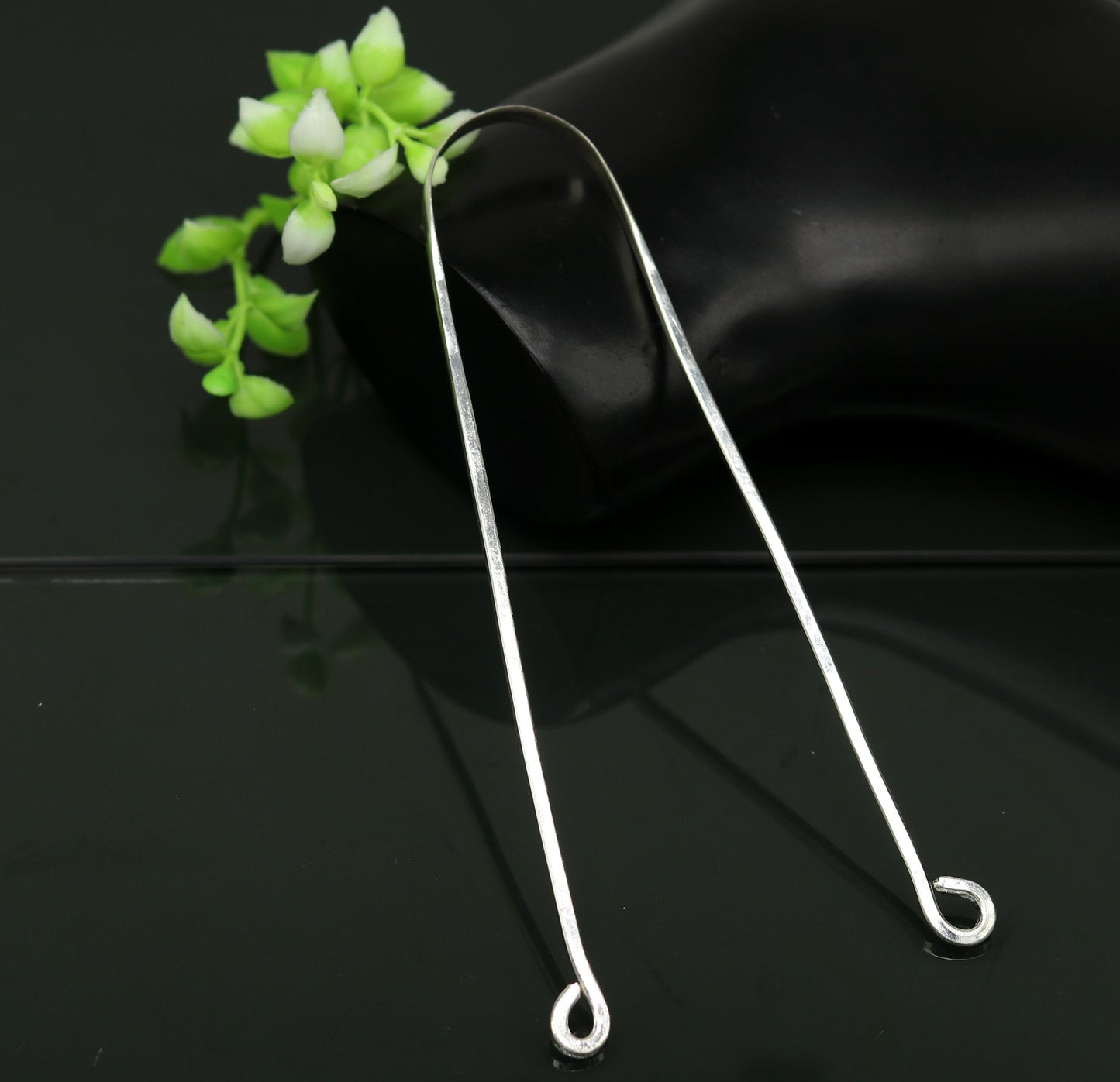 Fine silver handmade tongue cleaner scraper best for daily use and stay healthy top class genuine silver item for better health tc01 - TRIBAL ORNAMENTS