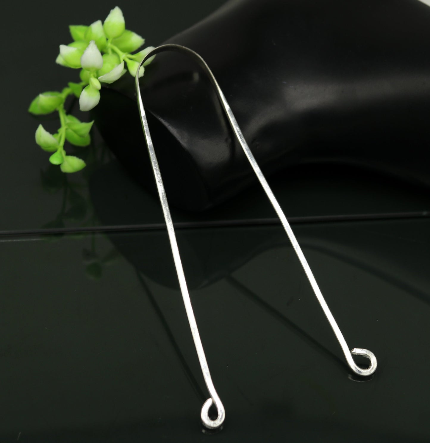Fine silver handmade tongue cleaner scraper best for daily use and stay healthy top class genuine silver item for better health tc01 - TRIBAL ORNAMENTS