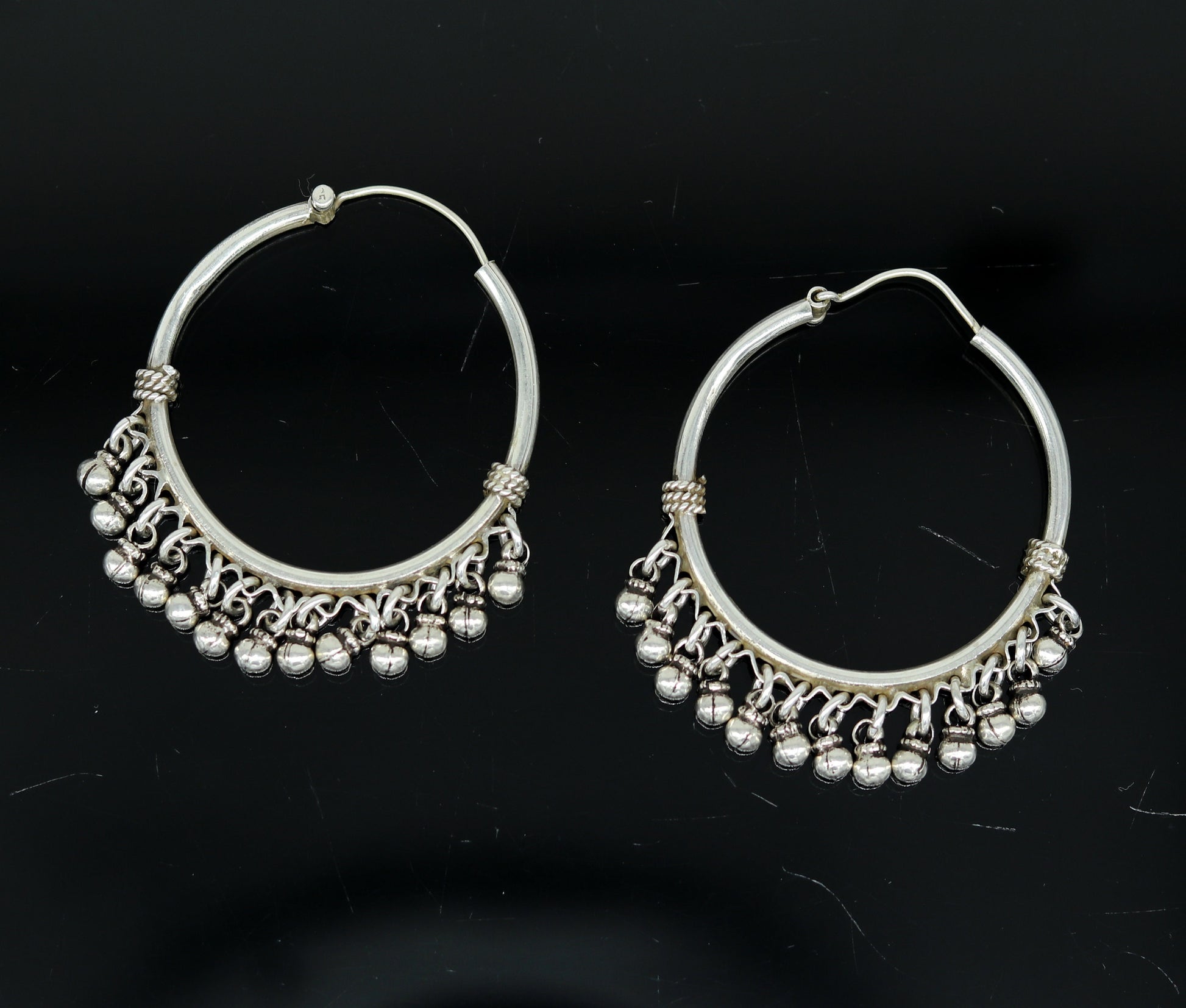 925 sterling silver handmade fabulous hoops earring with gorgeous hanging drops, customized large earring personalized gift s869 - TRIBAL ORNAMENTS