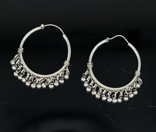 925 sterling silver handmade fabulous hoops earring with gorgeous hanging drops, customized large earring personalized gift s869 - TRIBAL ORNAMENTS