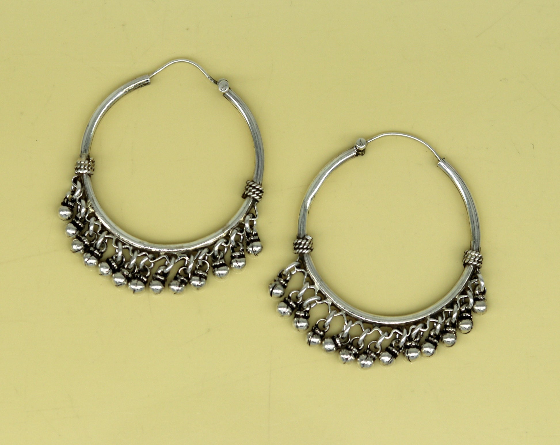 925 sterling silver handmade fabulous hoops earring with gorgeous hanging drops, customized large earring personalized gift s869 - TRIBAL ORNAMENTS