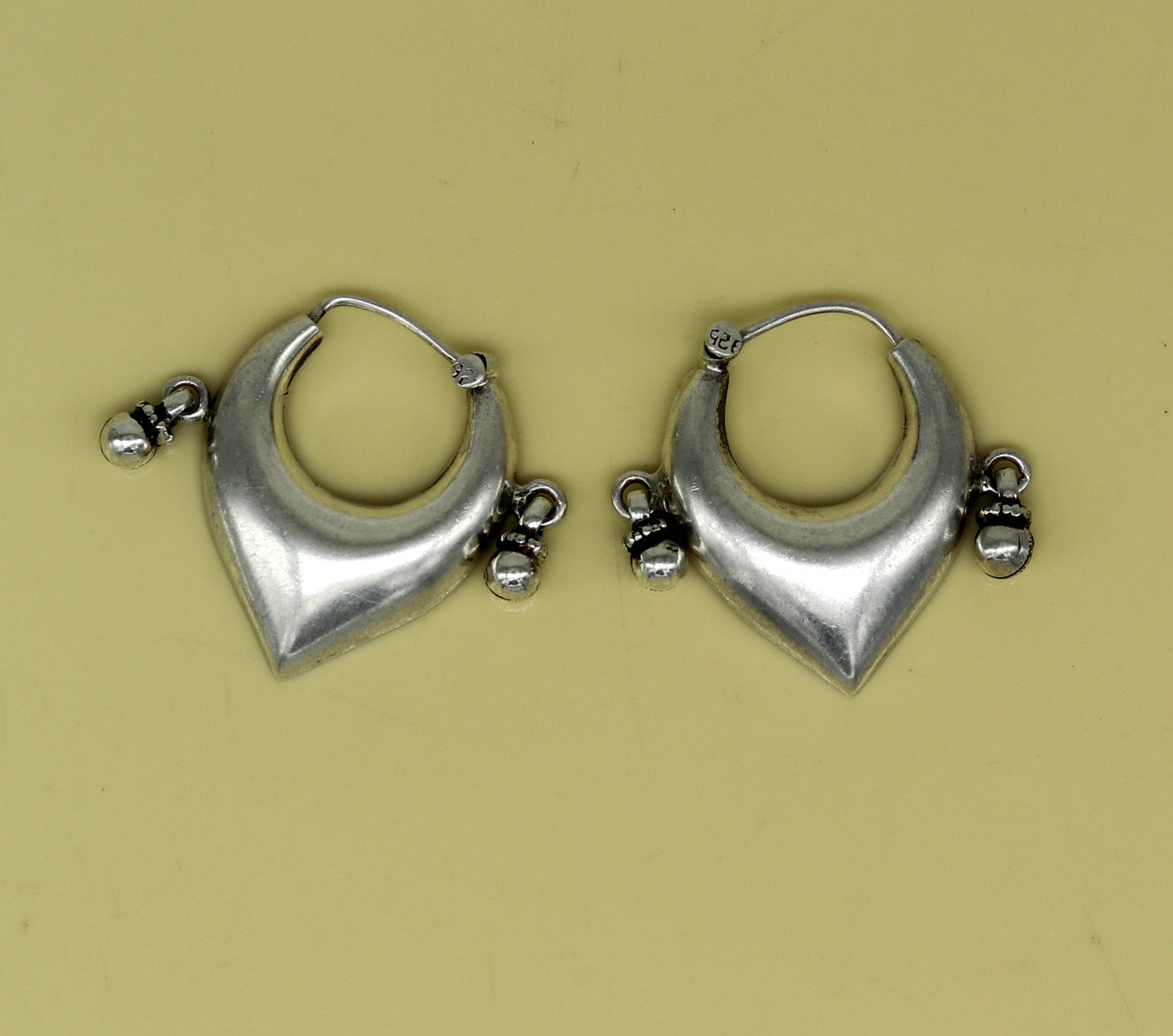 925 sterling silver handmade fabulous hoops earring with gorgeous hanging drops, customized heart shape design earring bridal jewelry s872 - TRIBAL ORNAMENTS