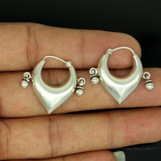 925 sterling silver handmade fabulous hoops earring with gorgeous hanging drops, customized heart shape design earring bridal jewelry s872 - TRIBAL ORNAMENTS