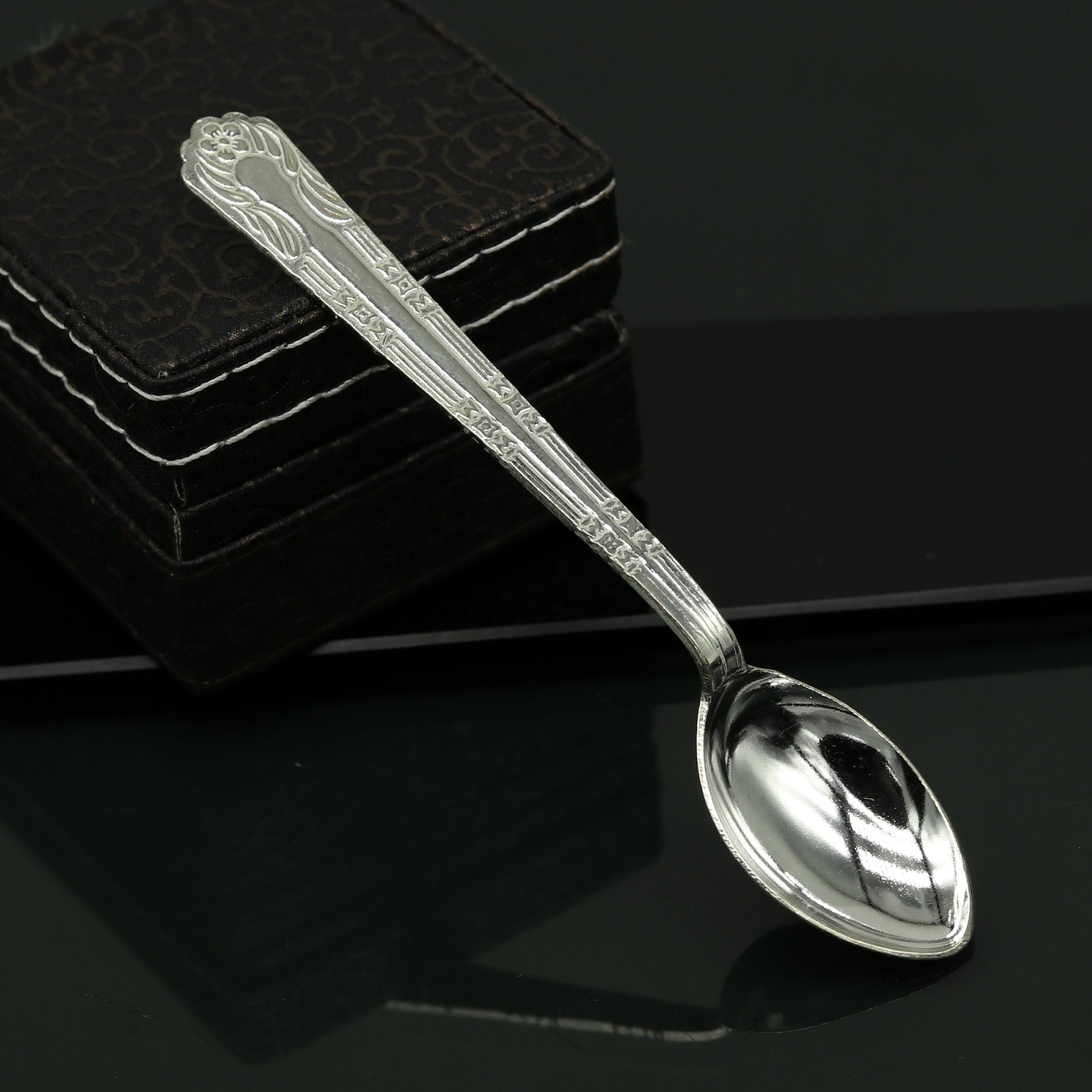 fabulous sterling silver handmade solid silver4.2" spoon kitchen utensils, vessels, silver has antibacterial properties, stay healthy sv61 - TRIBAL ORNAMENTS