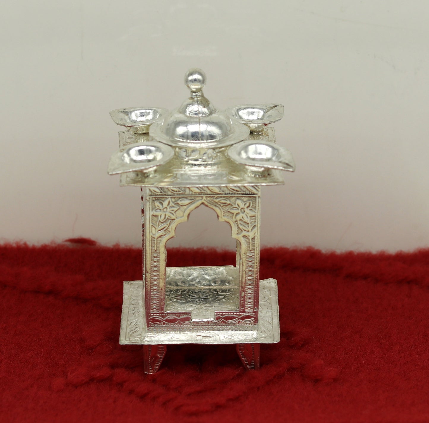 Sterling silver handmade amazing design home mini temple with oil lamp, amazing handcrafting work home decor temple art figurine sst12 - TRIBAL ORNAMENTS