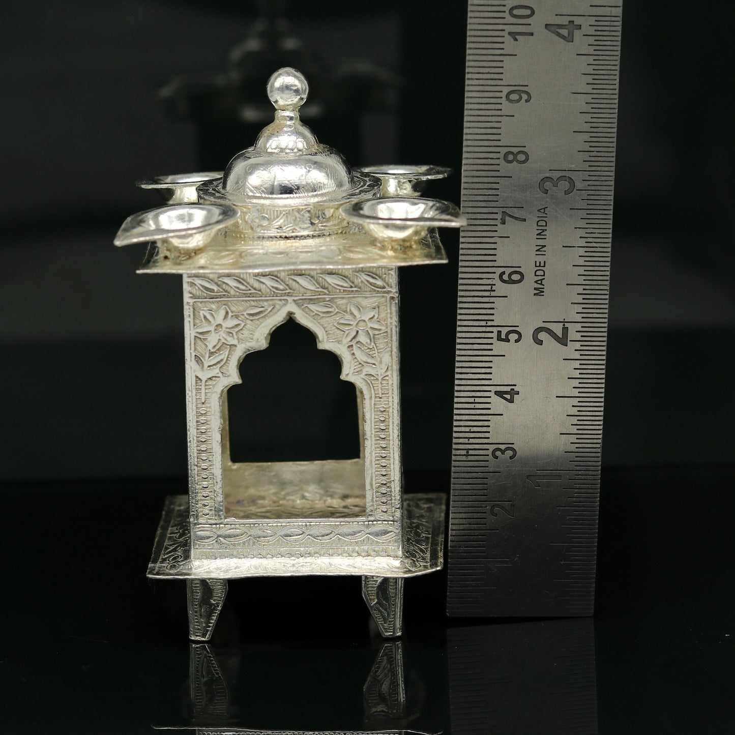 Sterling silver handmade amazing design home mini temple with oil lamp, amazing handcrafting work home decor temple art figurine sst12 - TRIBAL ORNAMENTS