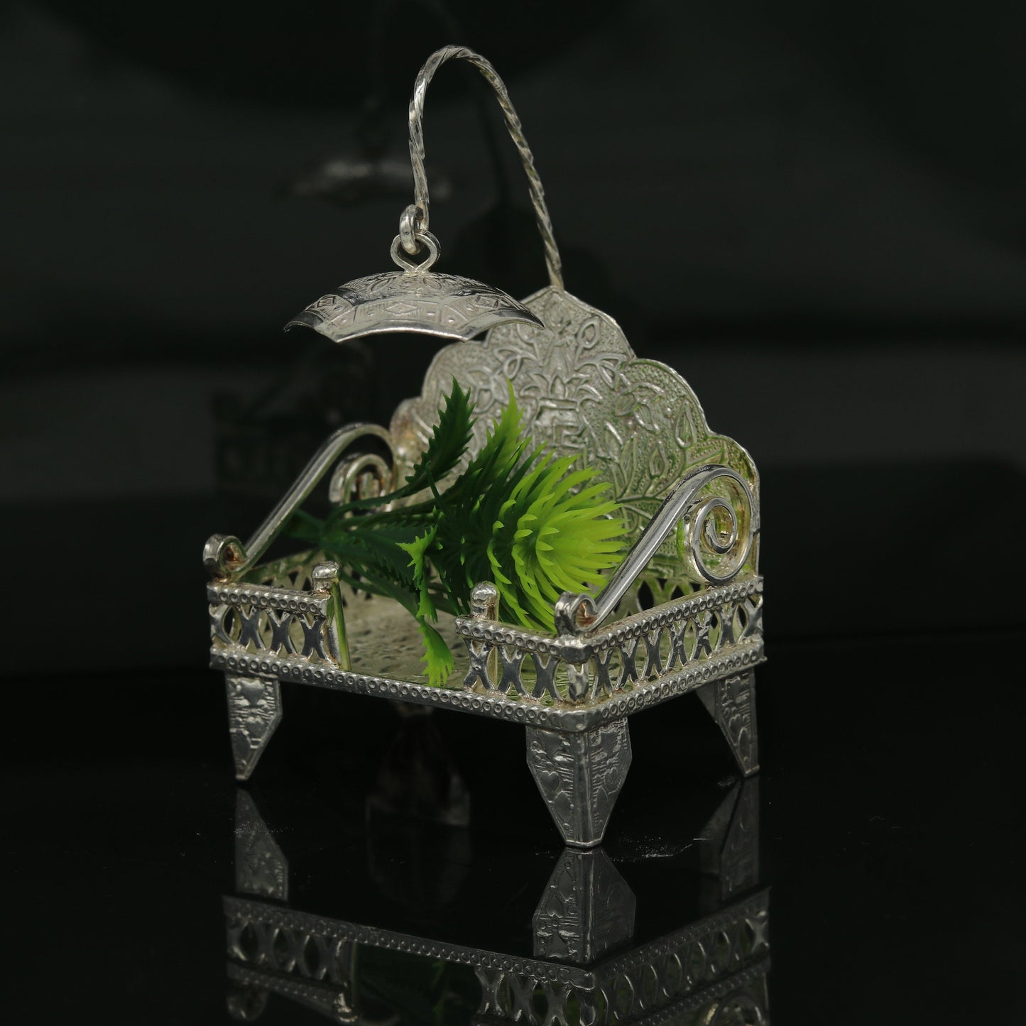 Sterling silver handmade amazing design home mini temple god "the throne" , amazing handcrafting work home decor temple art figurine sst13 - TRIBAL ORNAMENTS