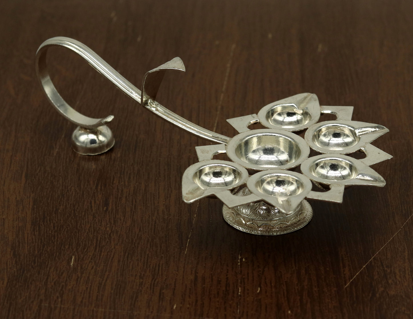 Sterling silver handmade amazing design home temple art Aarti lamp, amazing handcrafting work home decor temple art figurine sst15 - TRIBAL ORNAMENTS