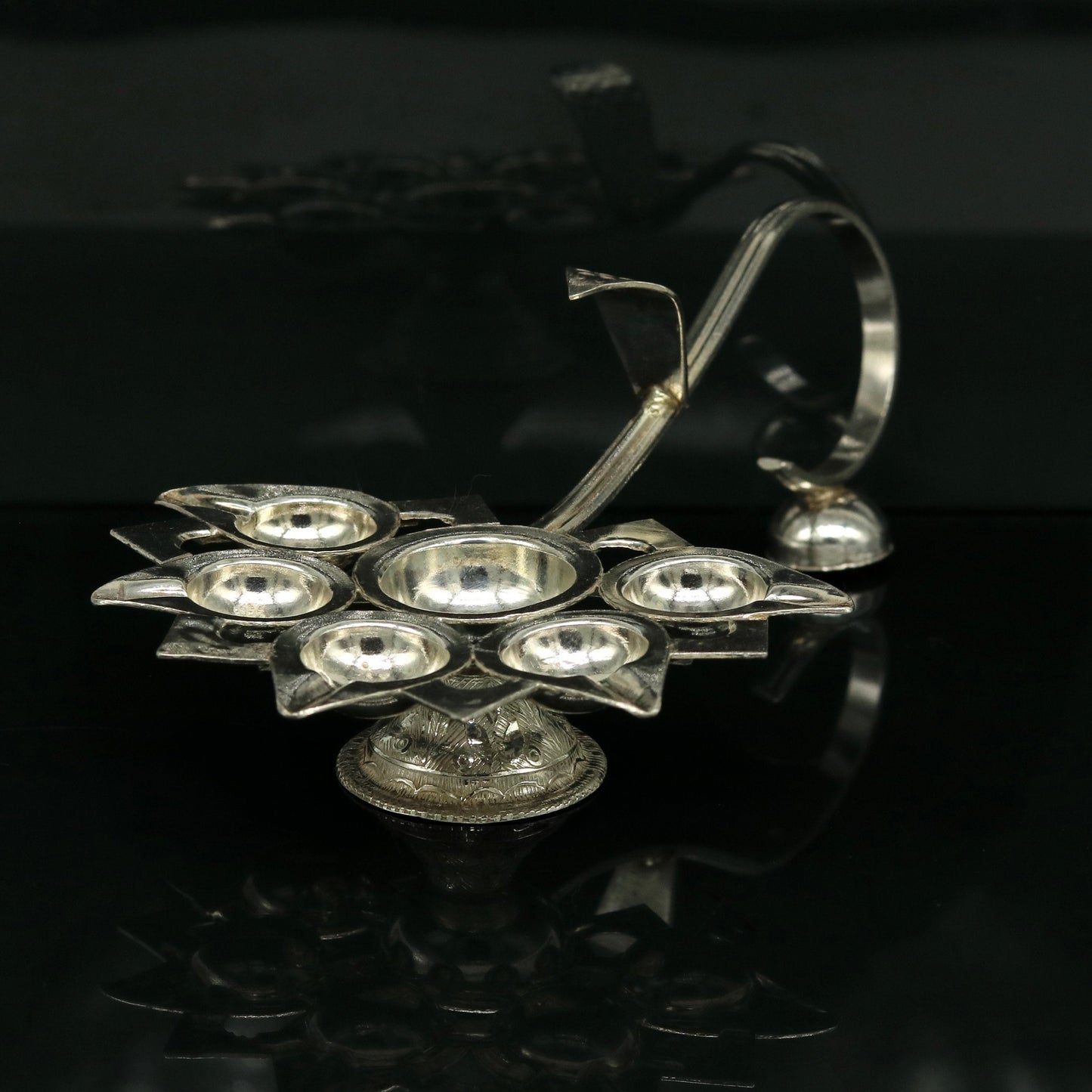 Sterling silver handmade amazing design home temple art Aarti lamp, amazing handcrafting work home decor temple art figurine sst15 - TRIBAL ORNAMENTS