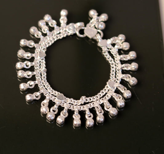 6.5' Vintage style Sterling silver handmade baby ankle bracelet, amazing noisy jingle bells anklets foot bracelet jewelry ank173 - TRIBAL ORNAMENTS