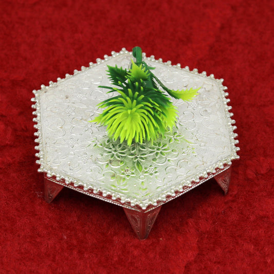 Sterling silver handmade solid silver gorgeous silver handcrafted customize mini table/bazot, excellent home puja utensils temple art nsv83 - TRIBAL ORNAMENTS