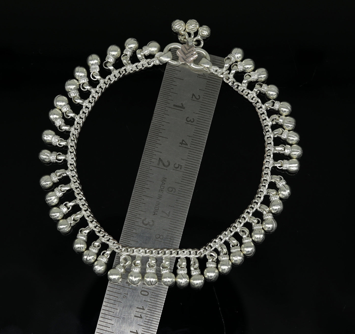 10.5" Long handmade sterling silver amazing noisy bells ankle bracelet, gorgeous charm anklets customized belly dance gifting jewelry ank218 - TRIBAL ORNAMENTS