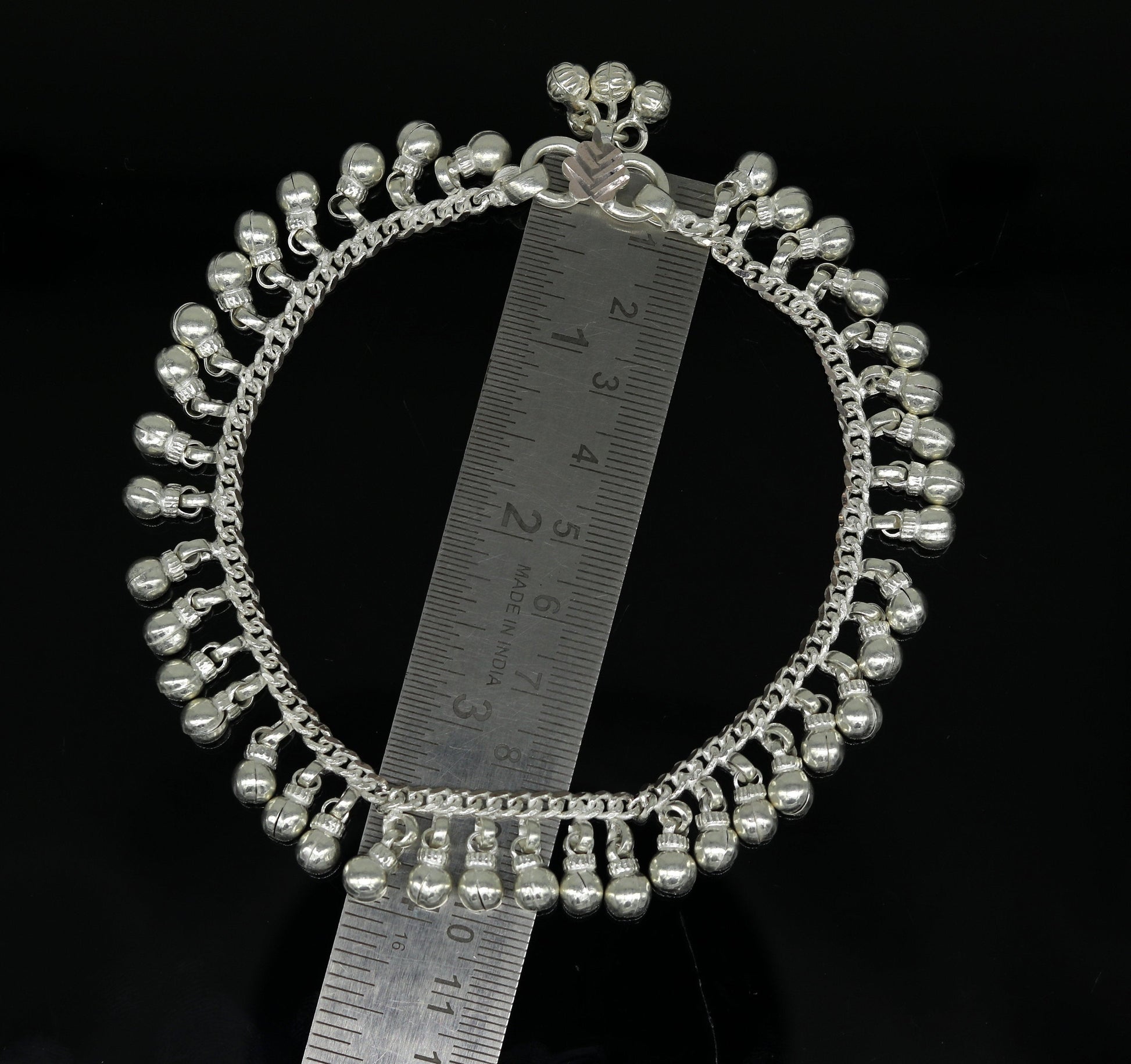 10.5" Long handmade sterling silver amazing noisy bells ankle bracelet, gorgeous charm anklets customized belly dance gifting jewelry ank218 - TRIBAL ORNAMENTS