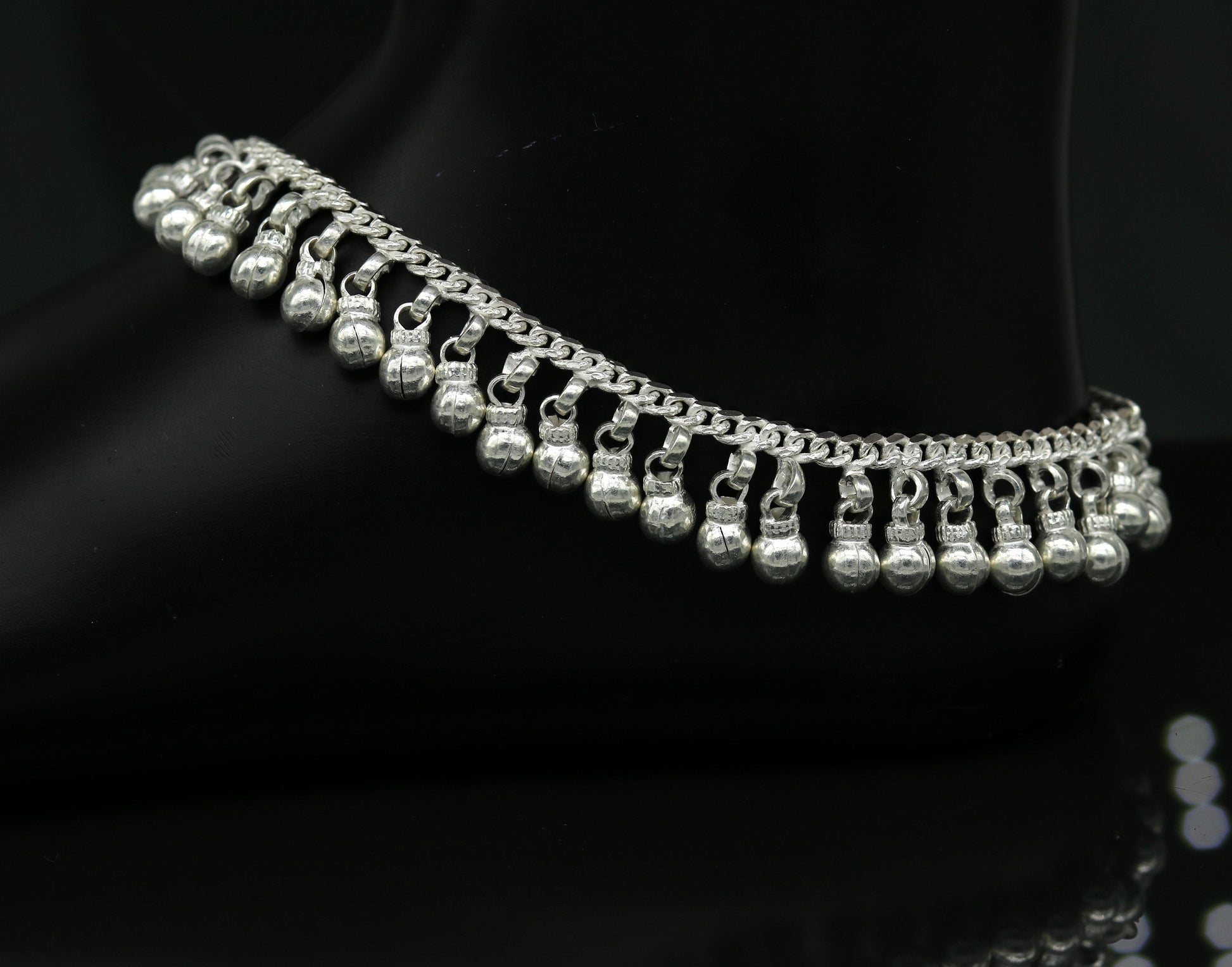 10.5" Long handmade sterling silver amazing noisy bells ankle bracelet, gorgeous charm anklets customized belly dance gifting jewelry ank218 - TRIBAL ORNAMENTS