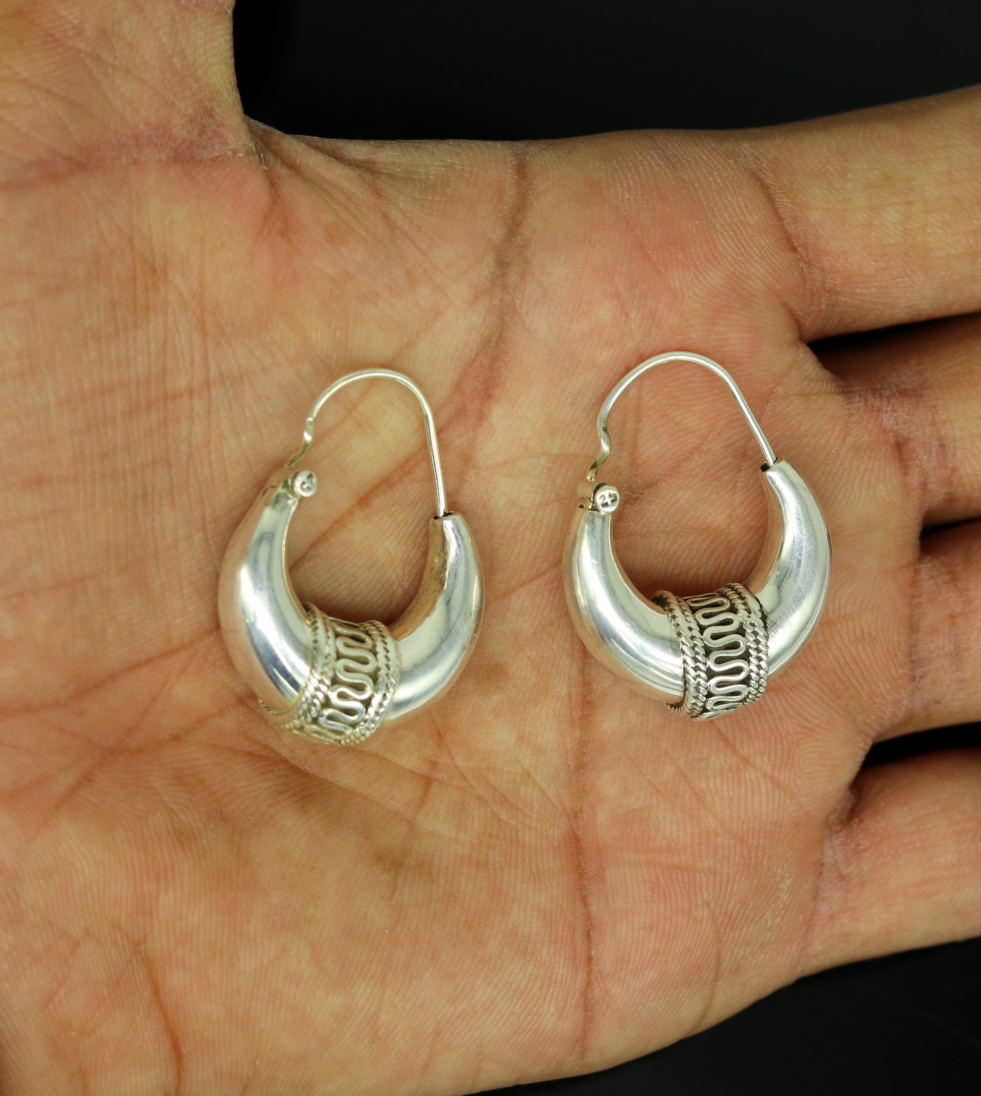 925 sterling silver handmade hoops stud earring bali, excellent customized stylish belly dance personalized gift tribal ethnic jewelry ske10 - TRIBAL ORNAMENTS