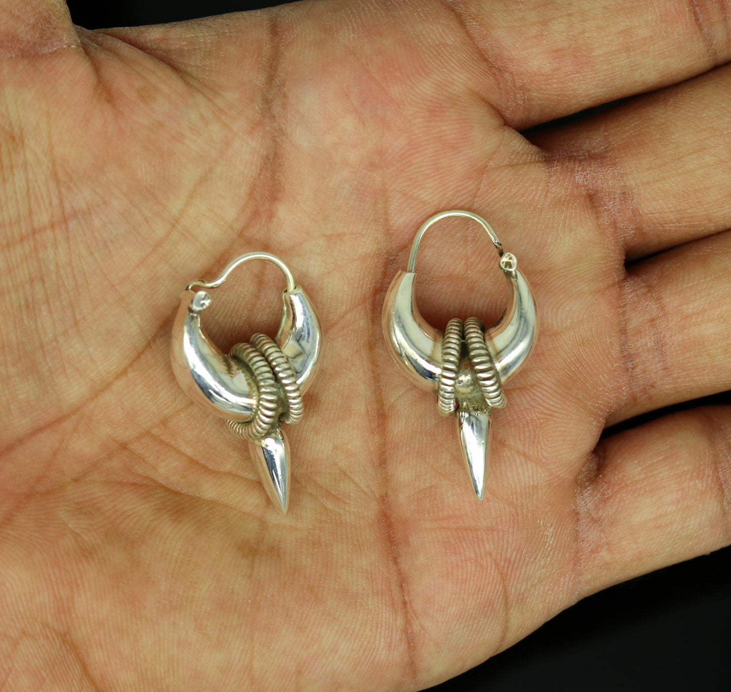 925 sterling silver handmade vintage antique design hoops earring bali, elegant customized earring gift tribal ethnic jewelry ske12 - TRIBAL ORNAMENTS