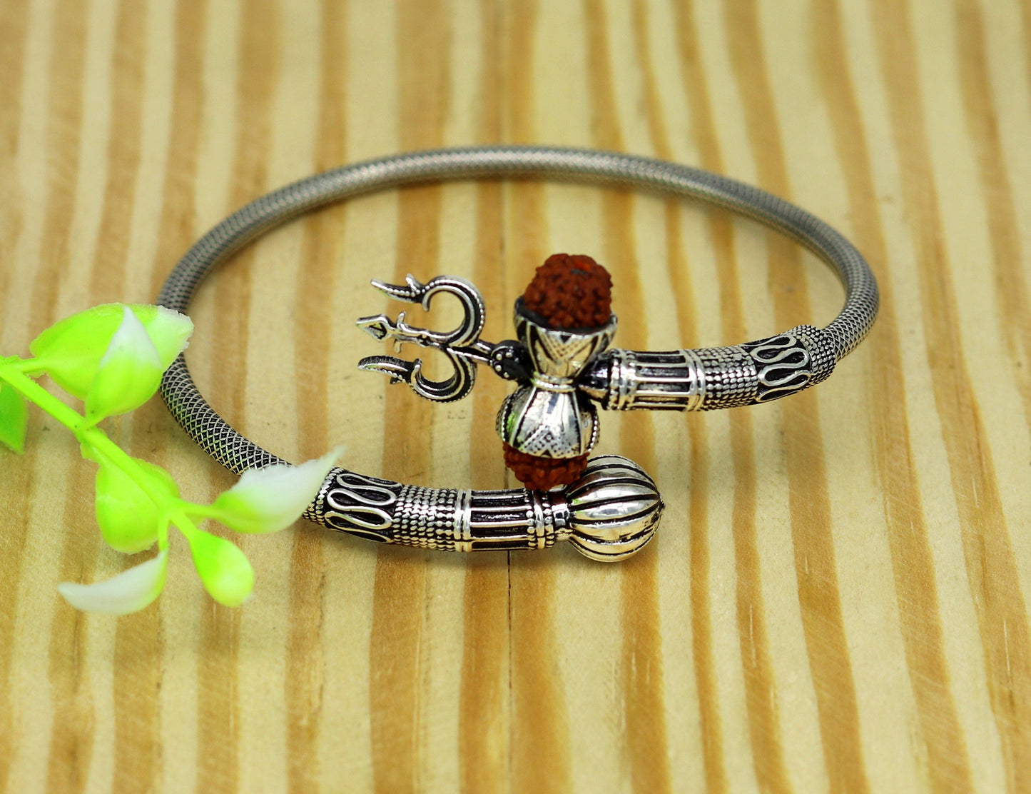 925 sterling silver handmade amazing customized lord shiva bangle bracelet, excellent trident trishul with rudraksha unisex jewelry nssk15 - TRIBAL ORNAMENTS
