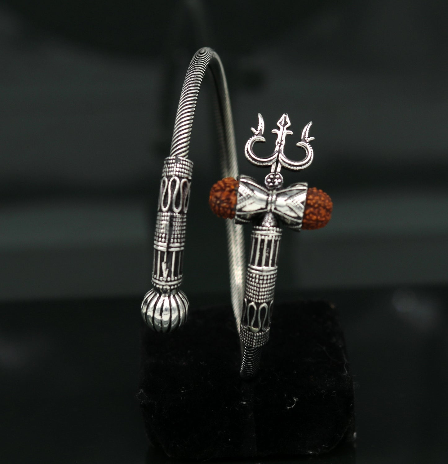 925 sterling silver handmade gorgeous customized lord shiva bangle bracelet, excellent trident trishul with rudraksha unisex jewelry nssk17 - TRIBAL ORNAMENTS