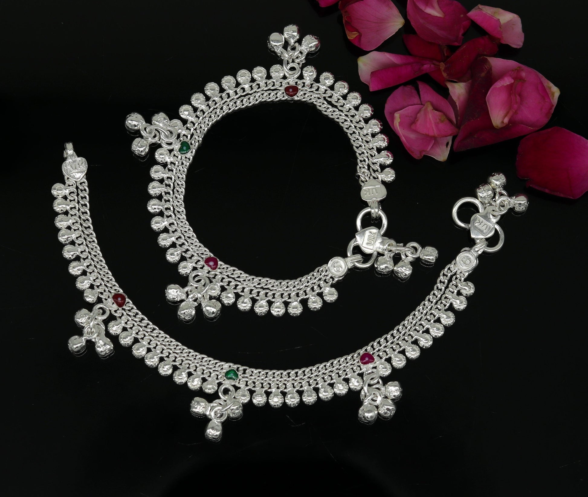 6.2" inches long handmade solid sterling silver awesome baby kids ankle bracelet customized charm bracelet unisex baby jewelry ank234 - TRIBAL ORNAMENTS