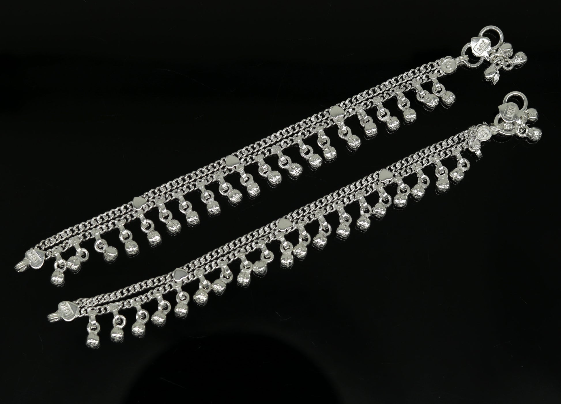 6.5" Inches long sterling silver handmade gorgeous charm baby kids anklets, excellent hanging noisy bells customized kids jewelry ank242 - TRIBAL ORNAMENTS