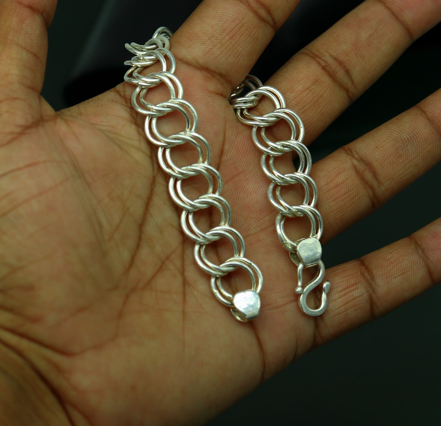 7.5" inches 925 sterling silver handmade double link chain bracelet customized design gorgeous personalized gifting unisex jewelry sbr193 - TRIBAL ORNAMENTS
