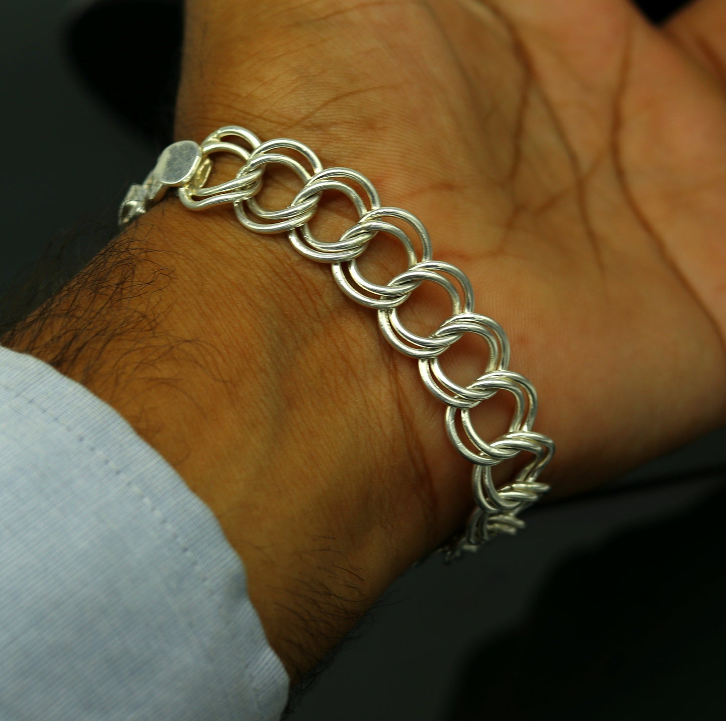7.5" inches 925 sterling silver handmade double link chain bracelet customized design gorgeous personalized gifting unisex jewelry sbr193 - TRIBAL ORNAMENTS