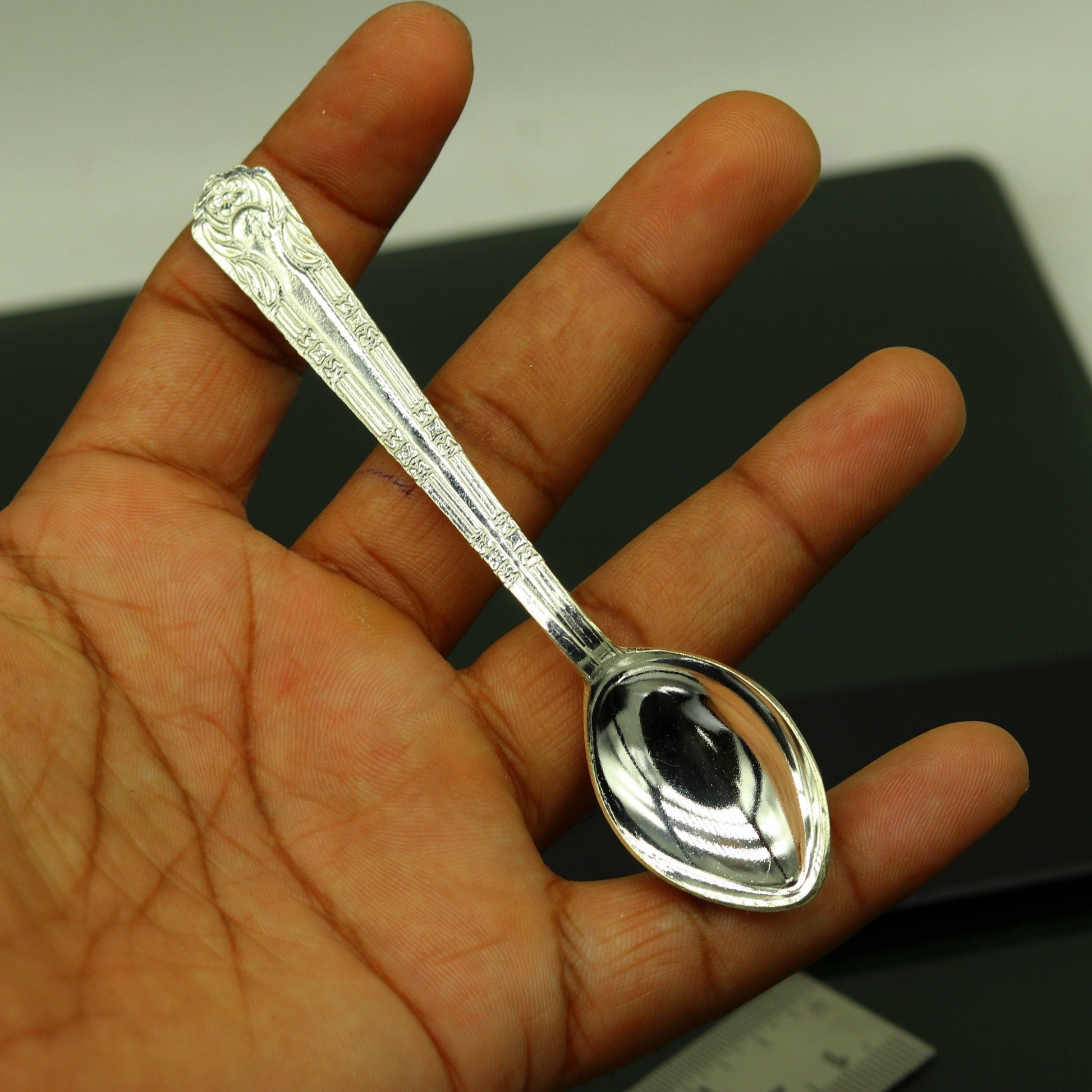 fabulous sterling silver handmade solid silver4.6" spoon kitchen utensils, vessels, silver has antibacterial properties, stay healthy sv60 - TRIBAL ORNAMENTS