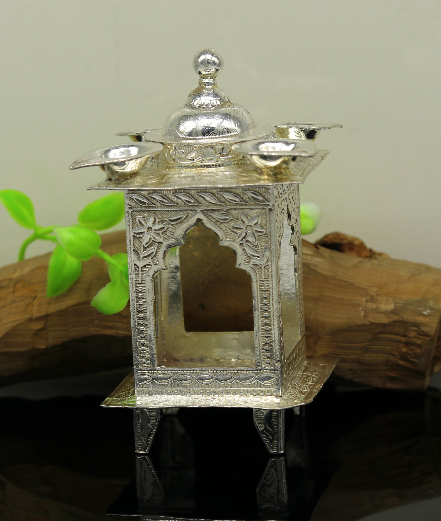 Sterling silver handmade amazing design home mini temple with oil lamp, amazing handcrafting work home decor temple art figurine sst12 - TRIBAL ORNAMENTS