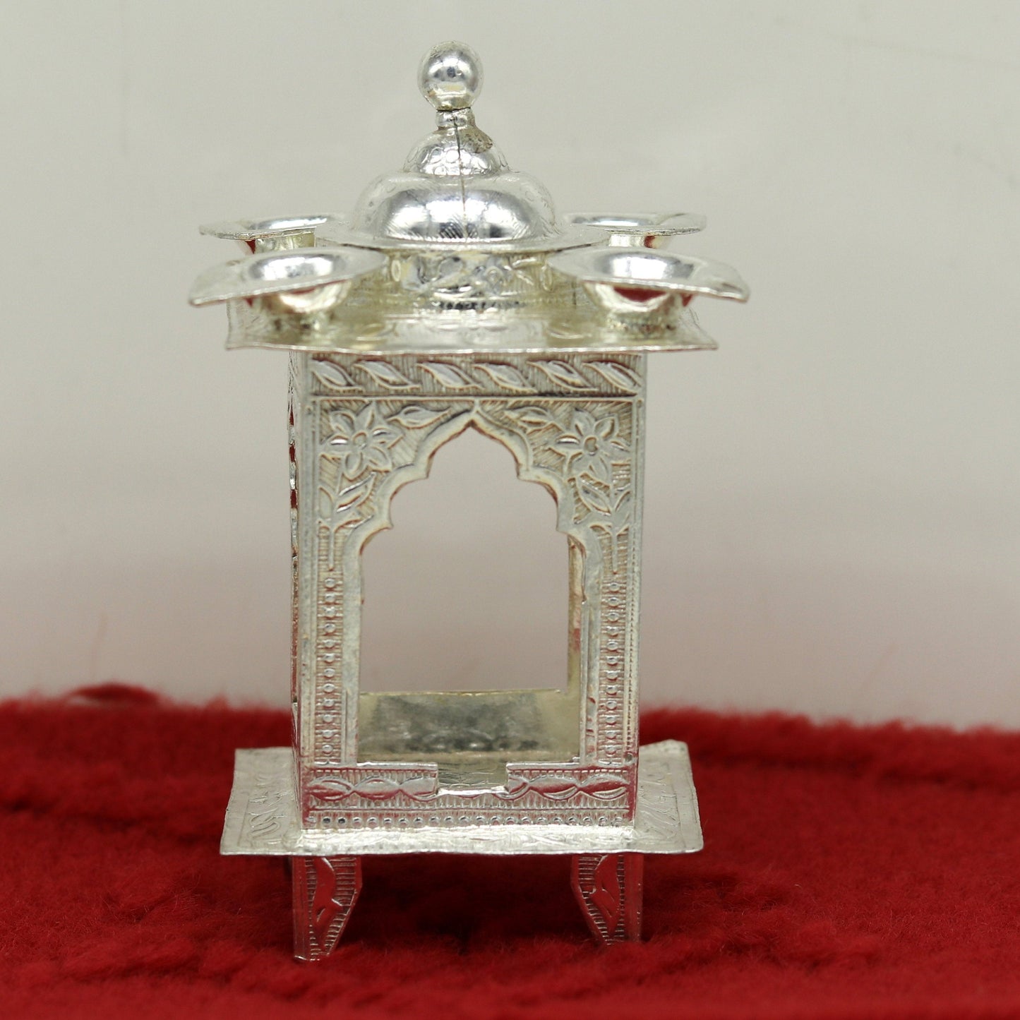 Sterling silver handmade amazing design home mini temple with oil lamp, amazing handcrafting work home decor temple art figurine sst12 - TRIBAL ORNAMENTS
