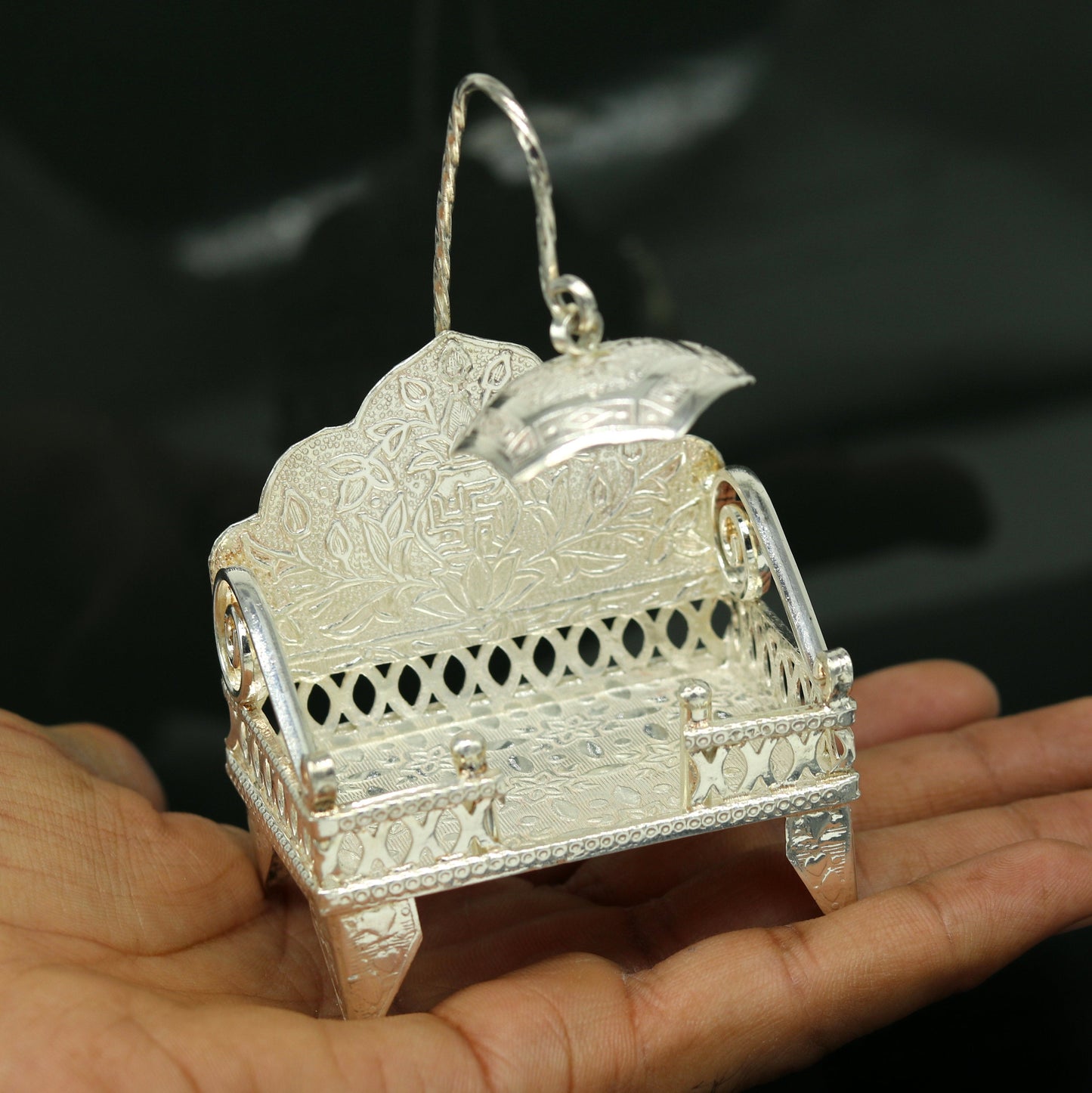 Sterling silver handmade amazing design home mini temple god "the throne" , amazing handcrafting work home decor temple art figurine sst13 - TRIBAL ORNAMENTS