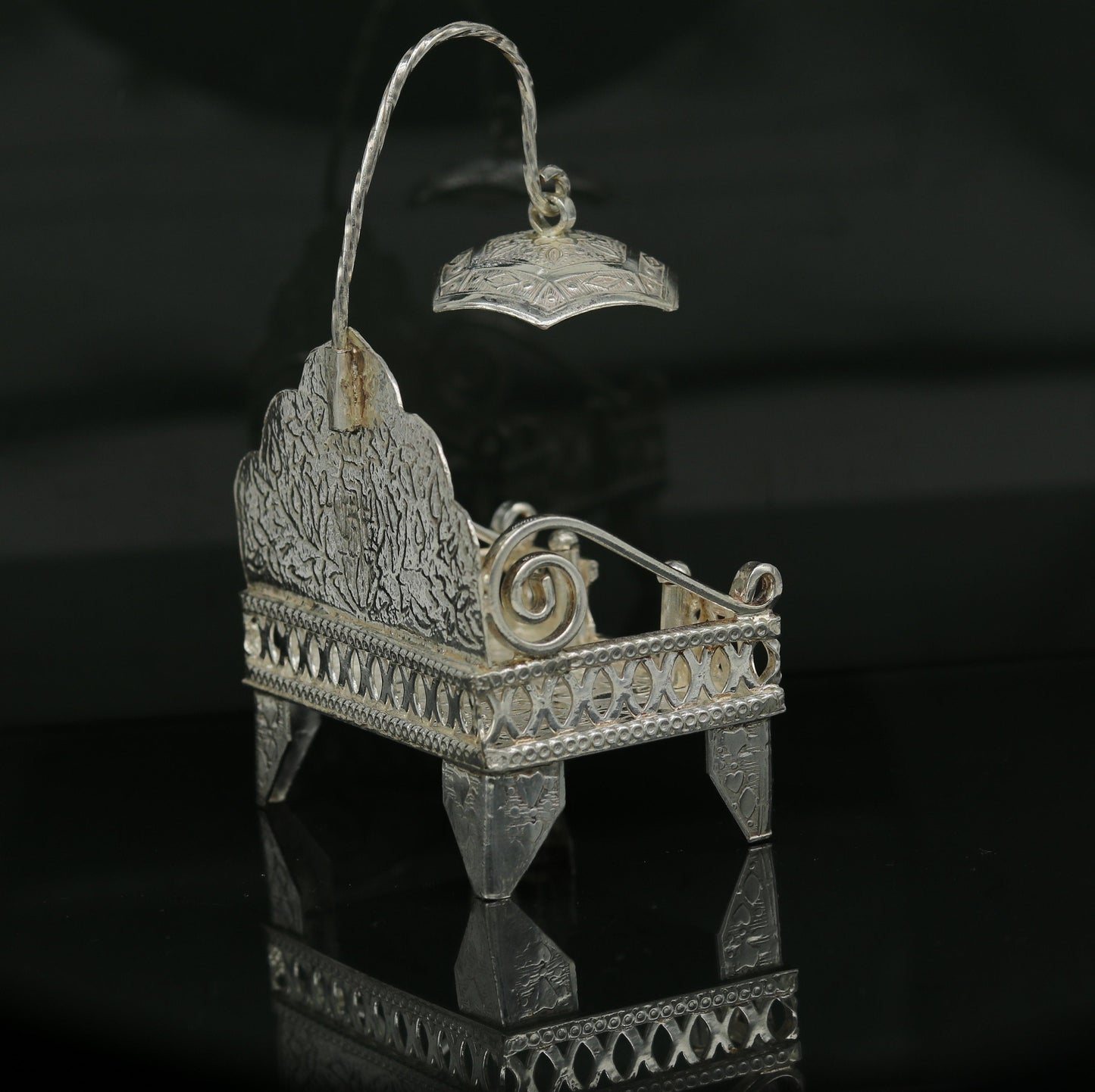 Sterling silver handmade amazing design home mini temple god "the throne" , amazing handcrafting work home decor temple art figurine sst13 - TRIBAL ORNAMENTS