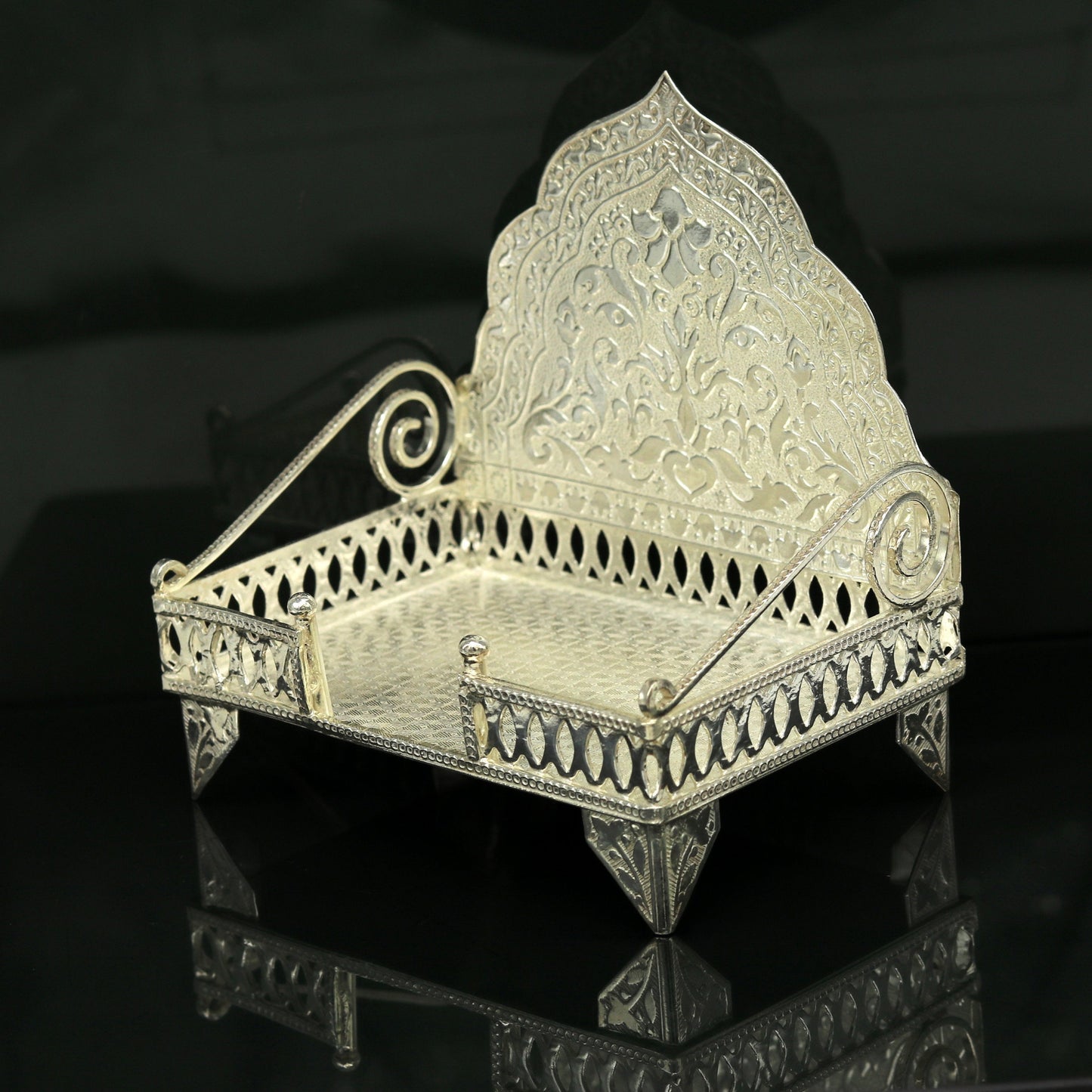 Sterling silver handmade amazing design home mini temple god "the throne"  , amazing handcrafting work home decor temple art figurine sst14 - TRIBAL ORNAMENTS