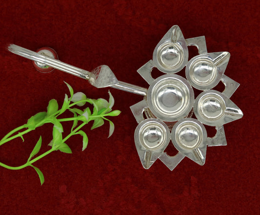 Sterling silver handmade amazing design home temple art Aarti lamp, amazing handcrafting work home decor temple art figurine sst15 - TRIBAL ORNAMENTS