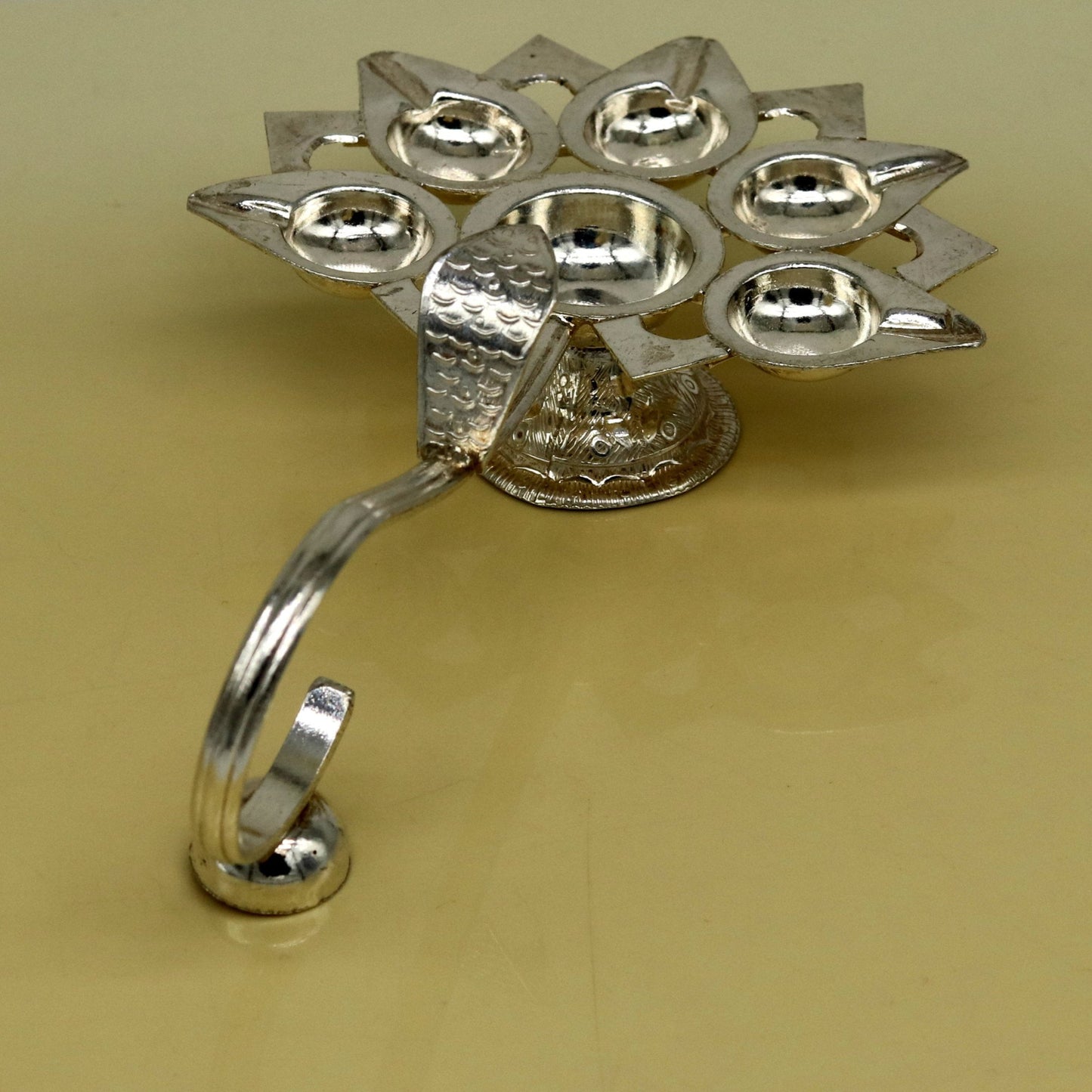 Sterling silver handmade amazing design home temple art Aarti lamp, amazing handcrafting work home decor temple art figurine sst15 - TRIBAL ORNAMENTS