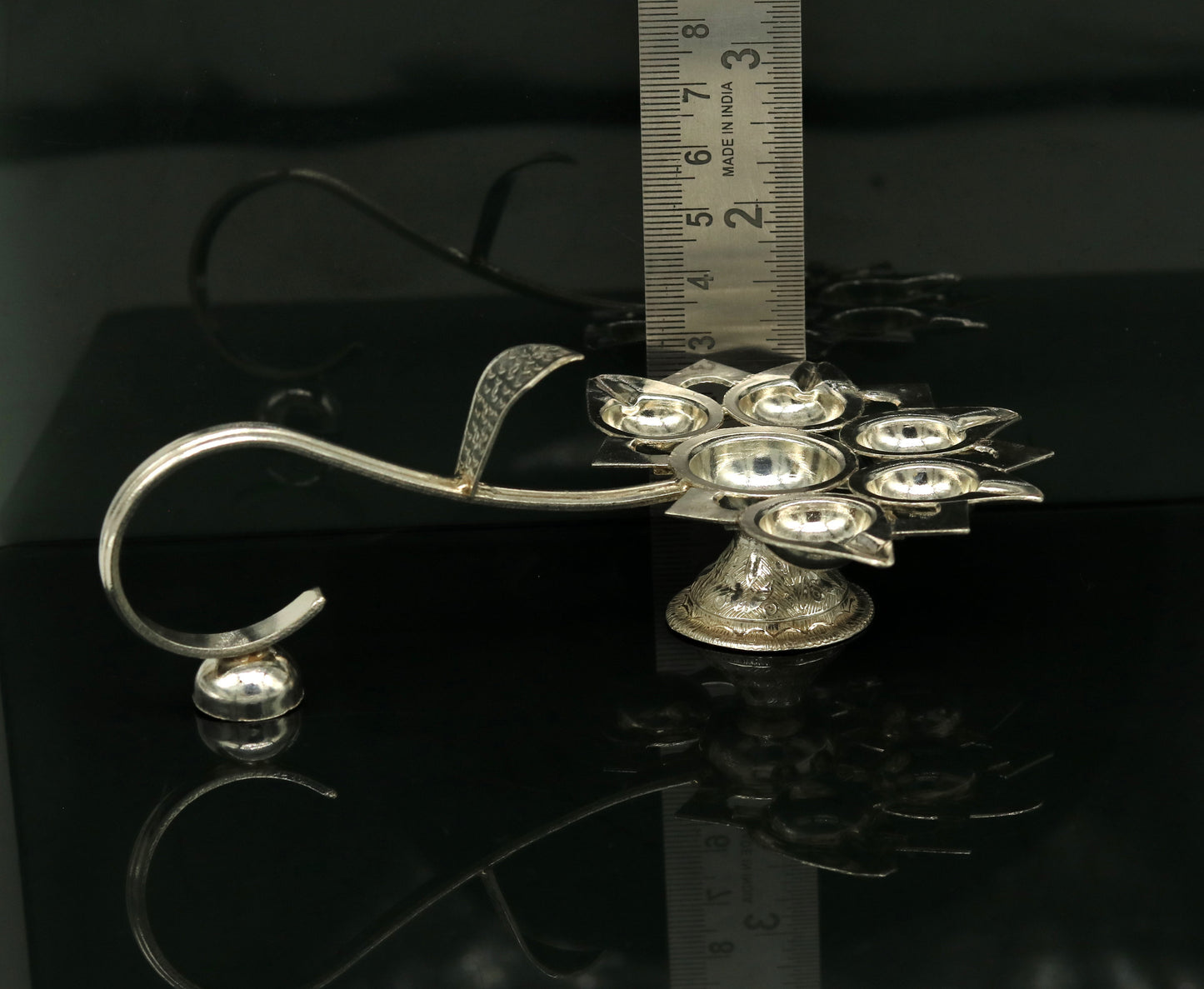 Sterling silver handmade amazing design home temple art Aarti lamp, amazing handcrafting work home decor temple art figurine sst15 - TRIBAL ORNAMENTS