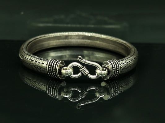 8.5" solid 925 sterling silver handmade snake chain heavy customized D shape half round design bracelet, personalized gifting jewelry sbr202 - TRIBAL ORNAMENTS