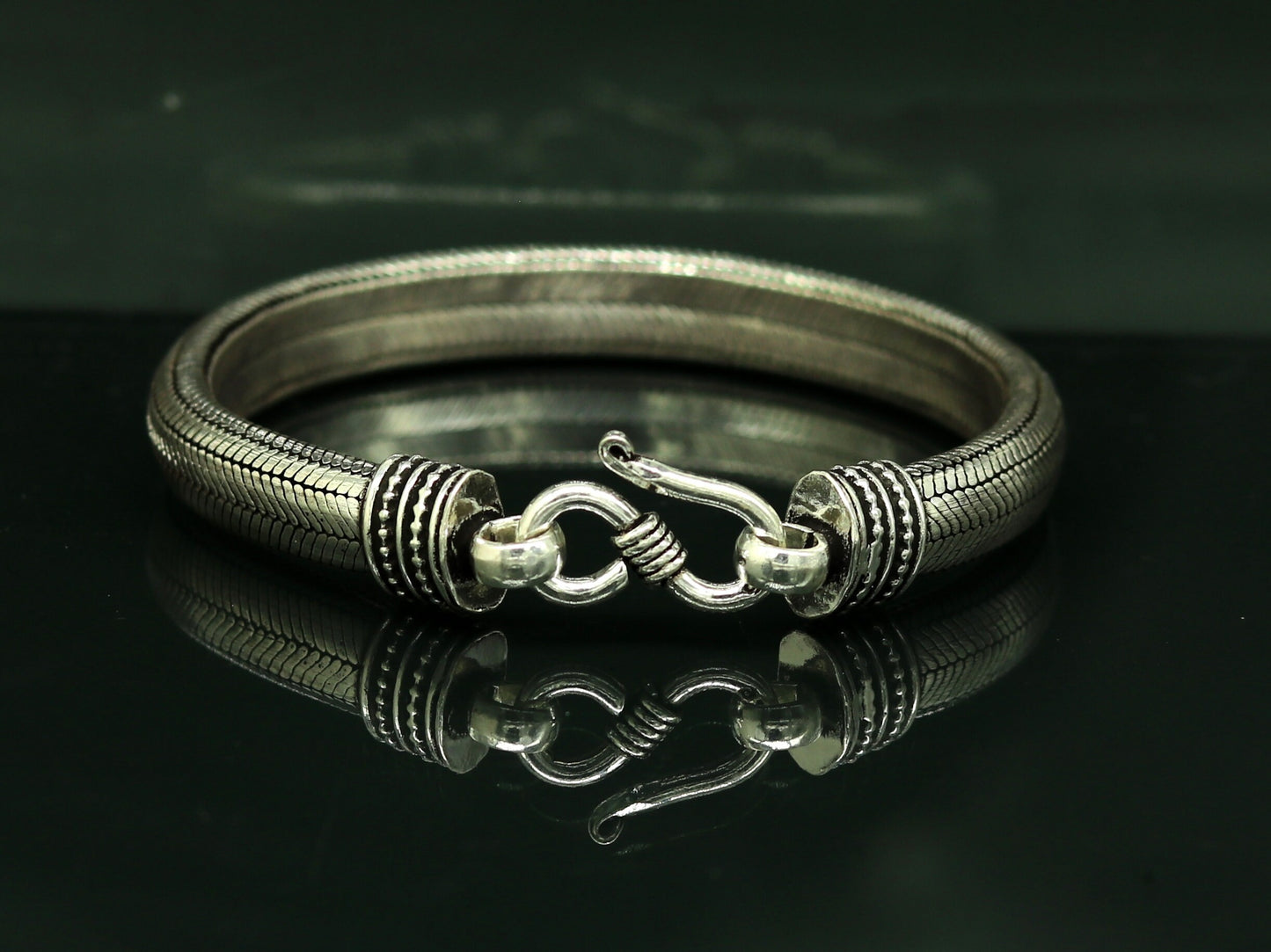 7mm 9" solid 925 sterling silver handmade snake chain heavy customized D shape half round bracelet, personalized gifting jewelry nsbr201 - TRIBAL ORNAMENTS
