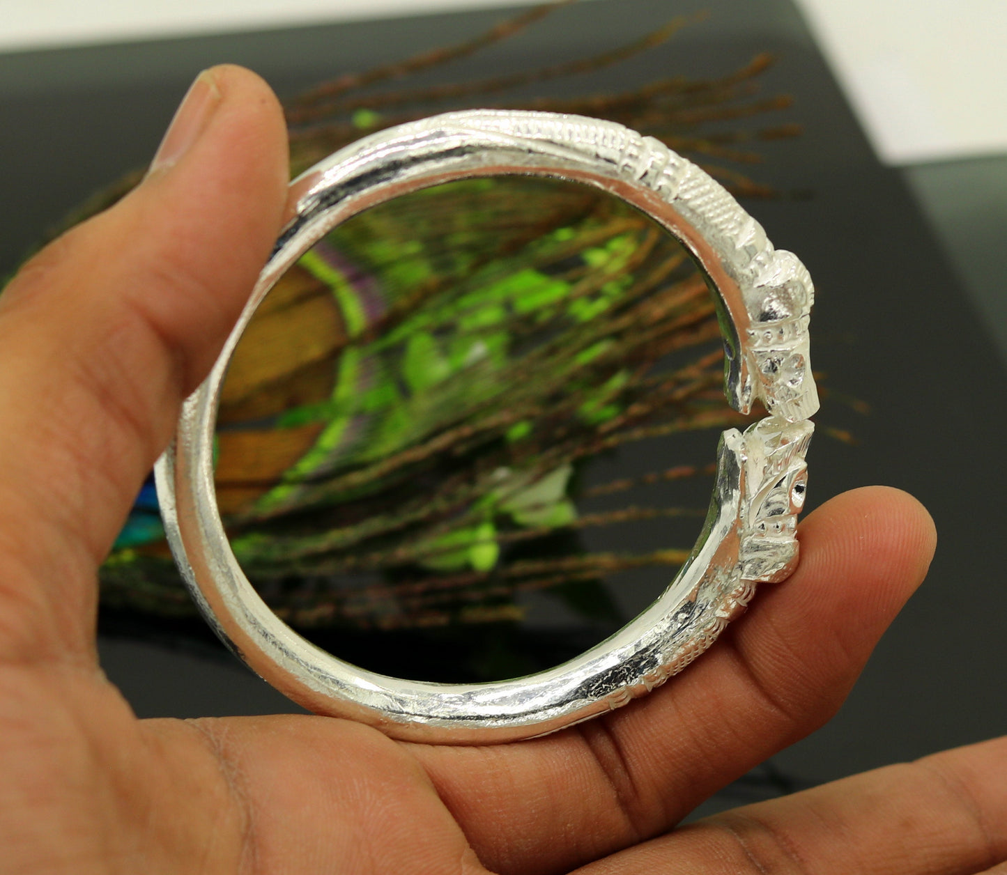 Solid silver handcrafted vintage antique style gorgeous bangle bracelet kada, customized adjustable crocodile bracelet for men's nssk241 - TRIBAL ORNAMENTS