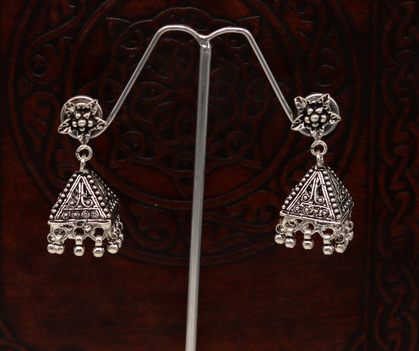 Vintage pyramid shape design handmade customized 925 sterling silver tribal belly dance stud earring jhumki chandelier earring ear460 - TRIBAL ORNAMENTS