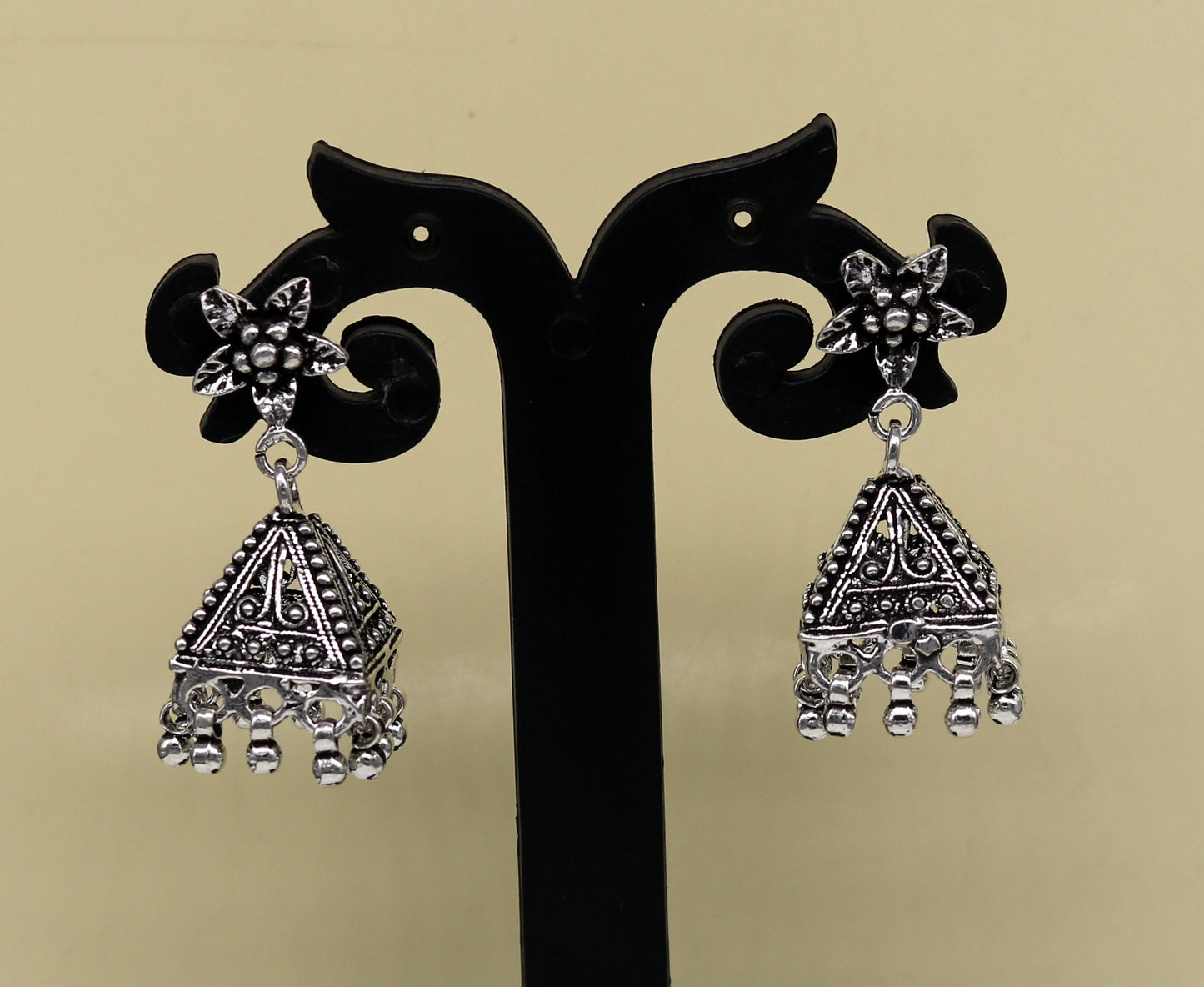 Vintage pyramid shape design handmade customized 925 sterling silver tribal belly dance stud earring jhumki chandelier earring ear460 - TRIBAL ORNAMENTS