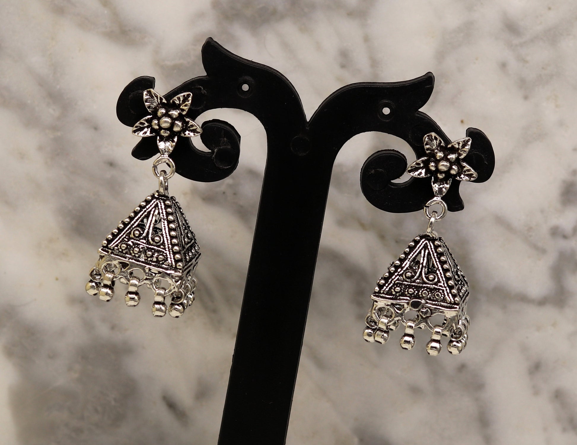 Vintage pyramid shape design handmade customized 925 sterling silver tribal belly dance  stud earring jhumki chandelier earring ear460 - TRIBAL ORNAMENTS