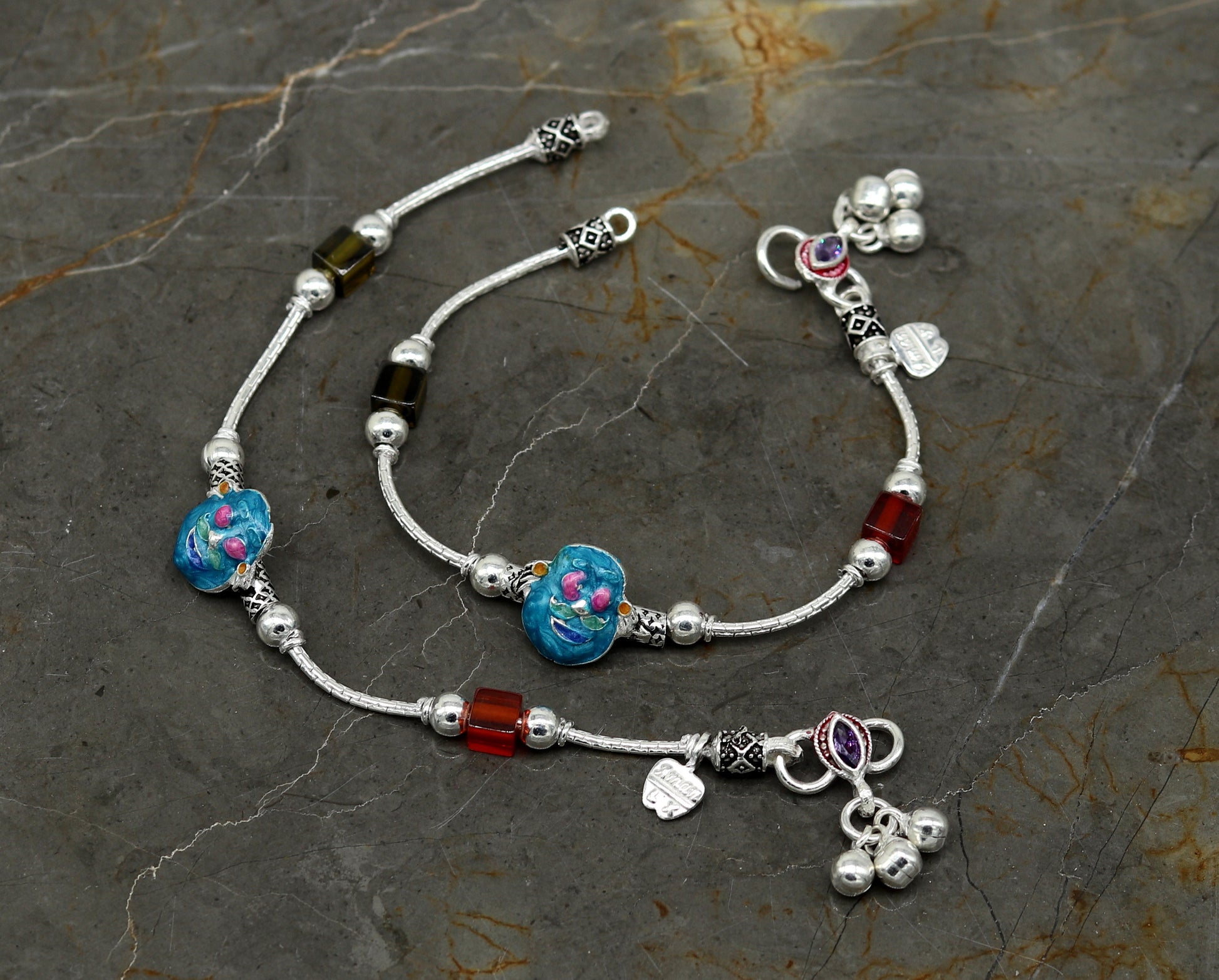 6.5" handmade amazing motu patalu customized design baby ankle bracelet, excellent personalized baby gifting kids anklets jewelry nank203 - TRIBAL ORNAMENTS