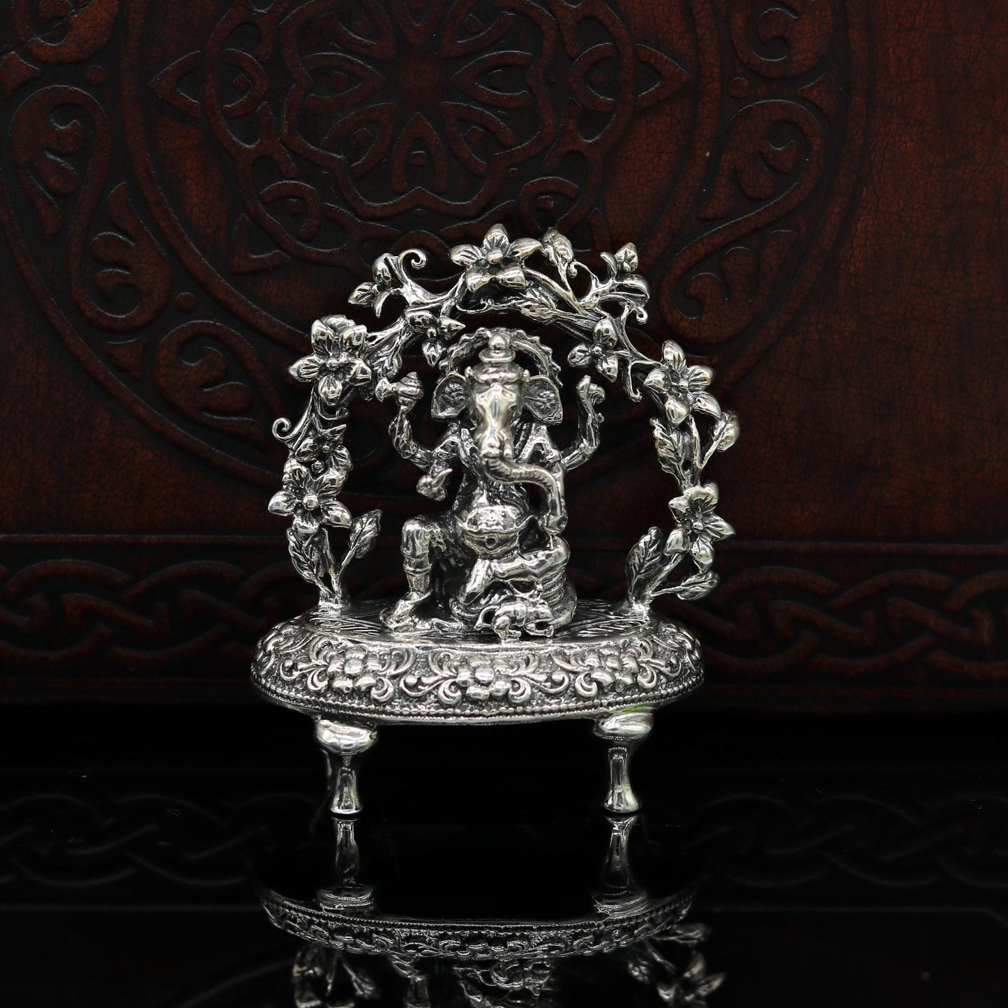 925 Sterling silver Lord Ganesh Idol, Pooja Articles, Indian Silver Idols, handcrafted Lord Ganesh statue sculpture amazing gifting art su03 - TRIBAL ORNAMENTS